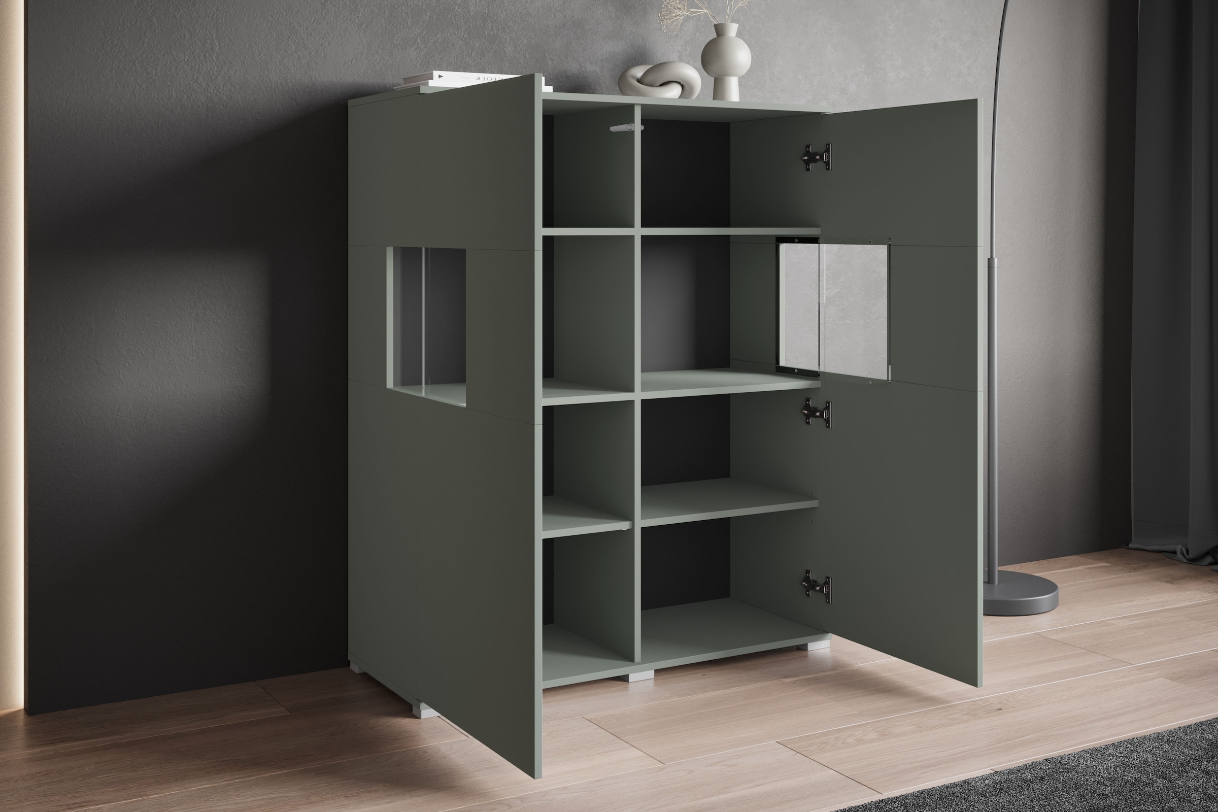 INOSIGN Highboard »Kenia«, (1 St.), Modernes Highboard mit Glastüren, Breite 100 cm