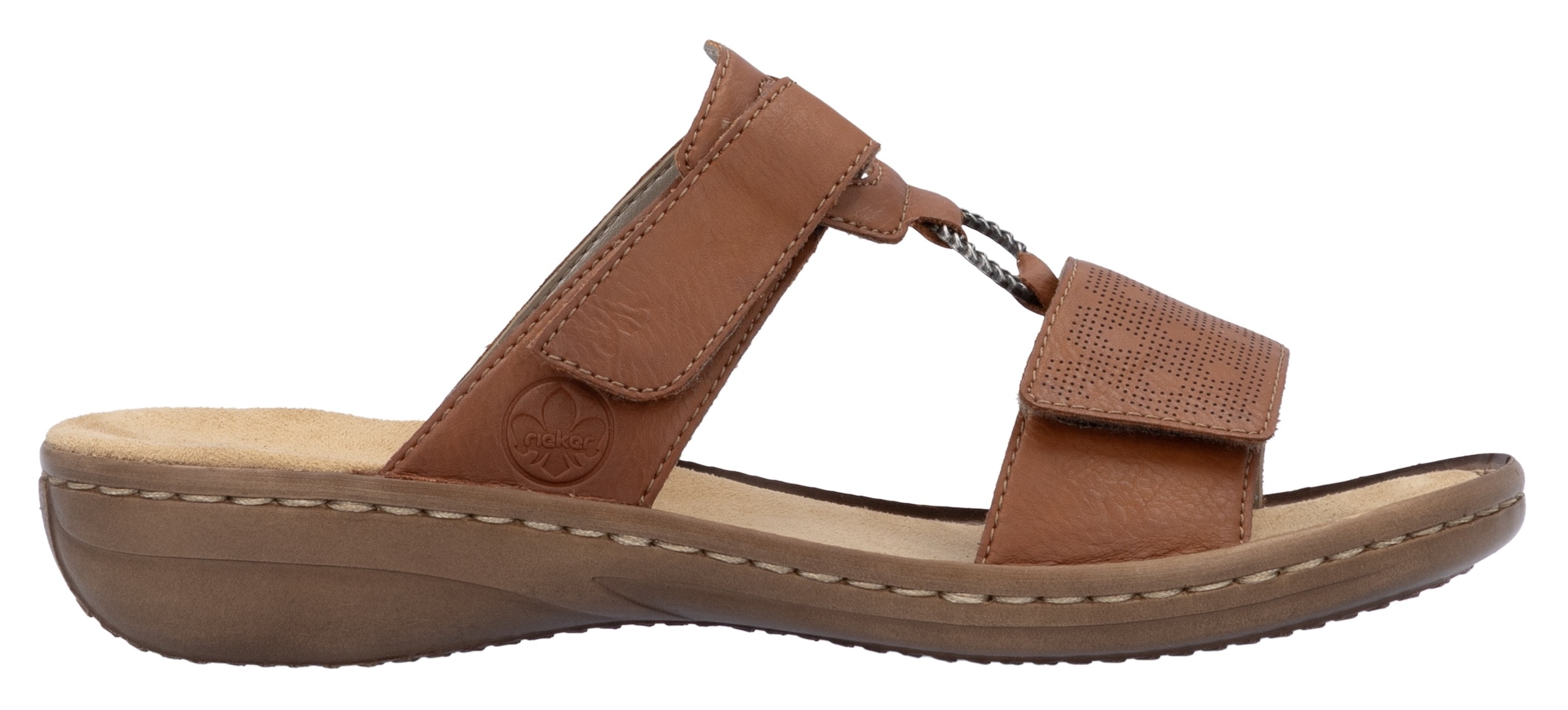Rieker Pantolette, Sommerschuh, Strandschuh, Klettschuh mit Perforation