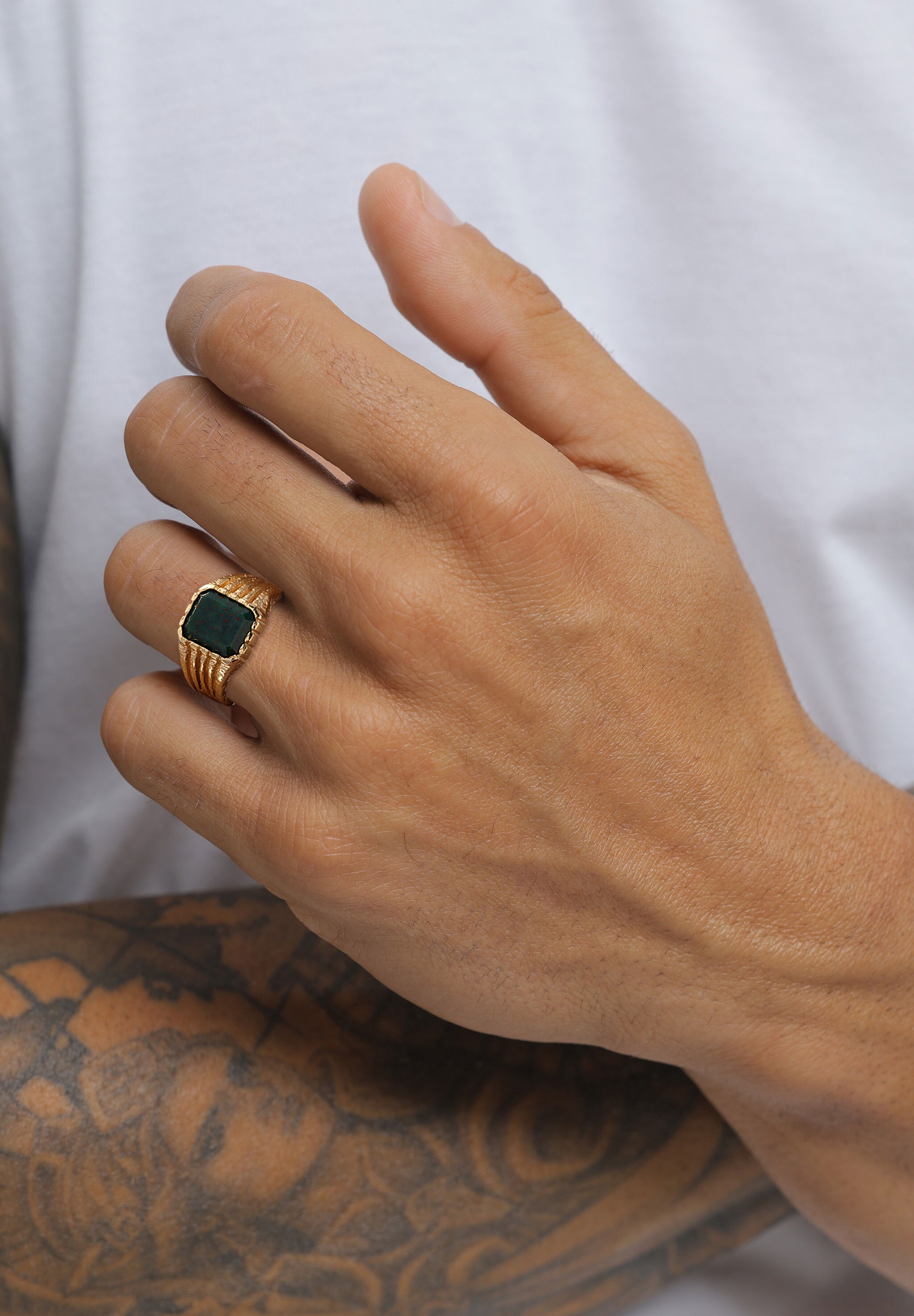 Kuzzoi Silberring »Ring Rechteck Quarz Grün 925 Sterling Silber vergoldet«