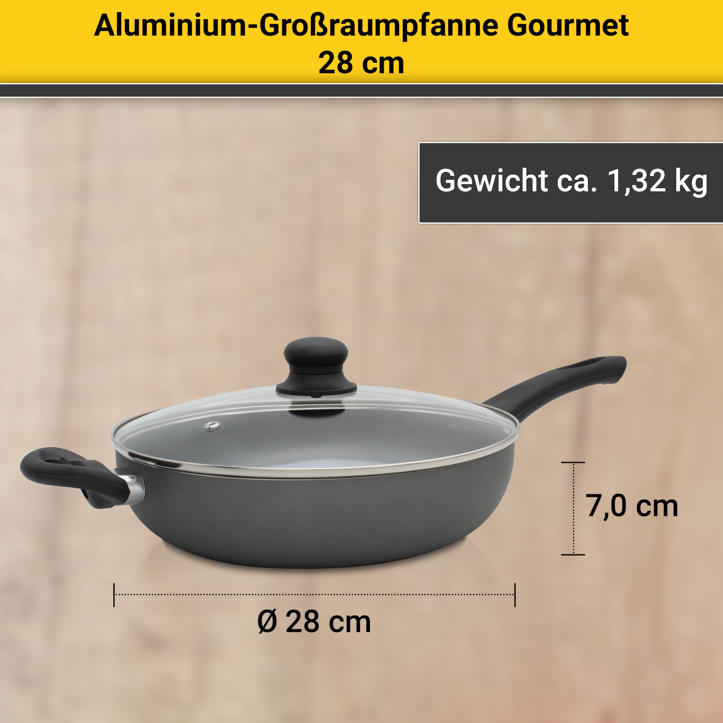 Krüger Bratpfanne »Aluminium Großraumpfanne Gourmet, 28 cm«, Aluminium, (1 tlg.), für Induktions-Kochfelder geeignet