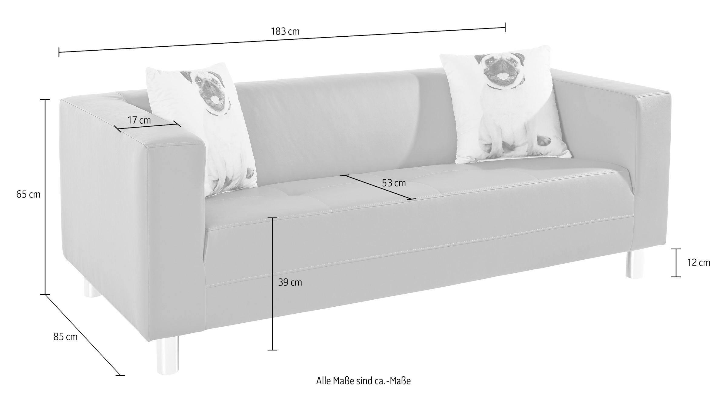 COLLECTION AB 3-Sitzer, mit 2 lustigen Hunde-Zierkissen, frei im Raum stellbar