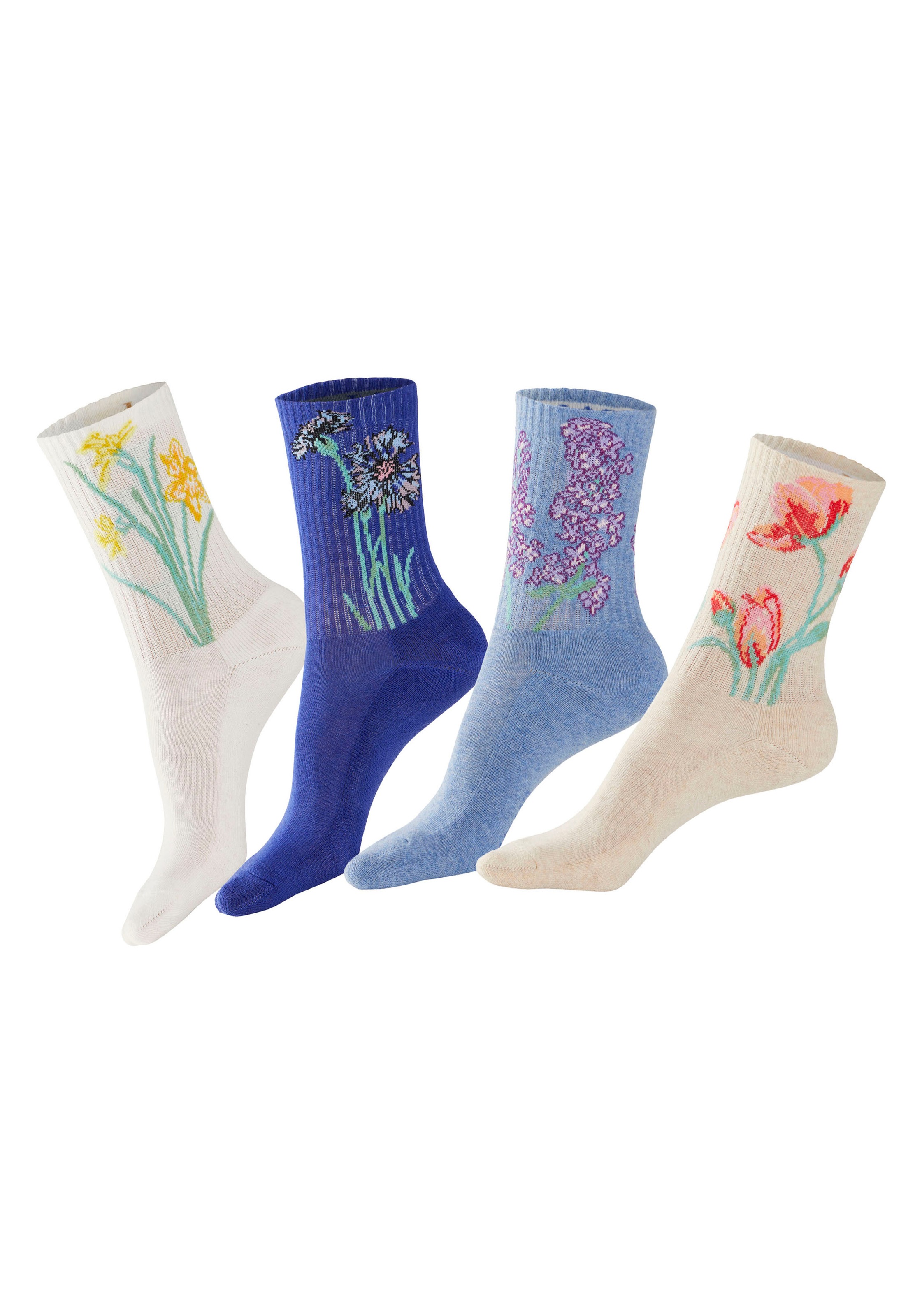 LASCANA Basicsocken, (Packung, 4 Paar), mit eingestrickten Blumen Motiven