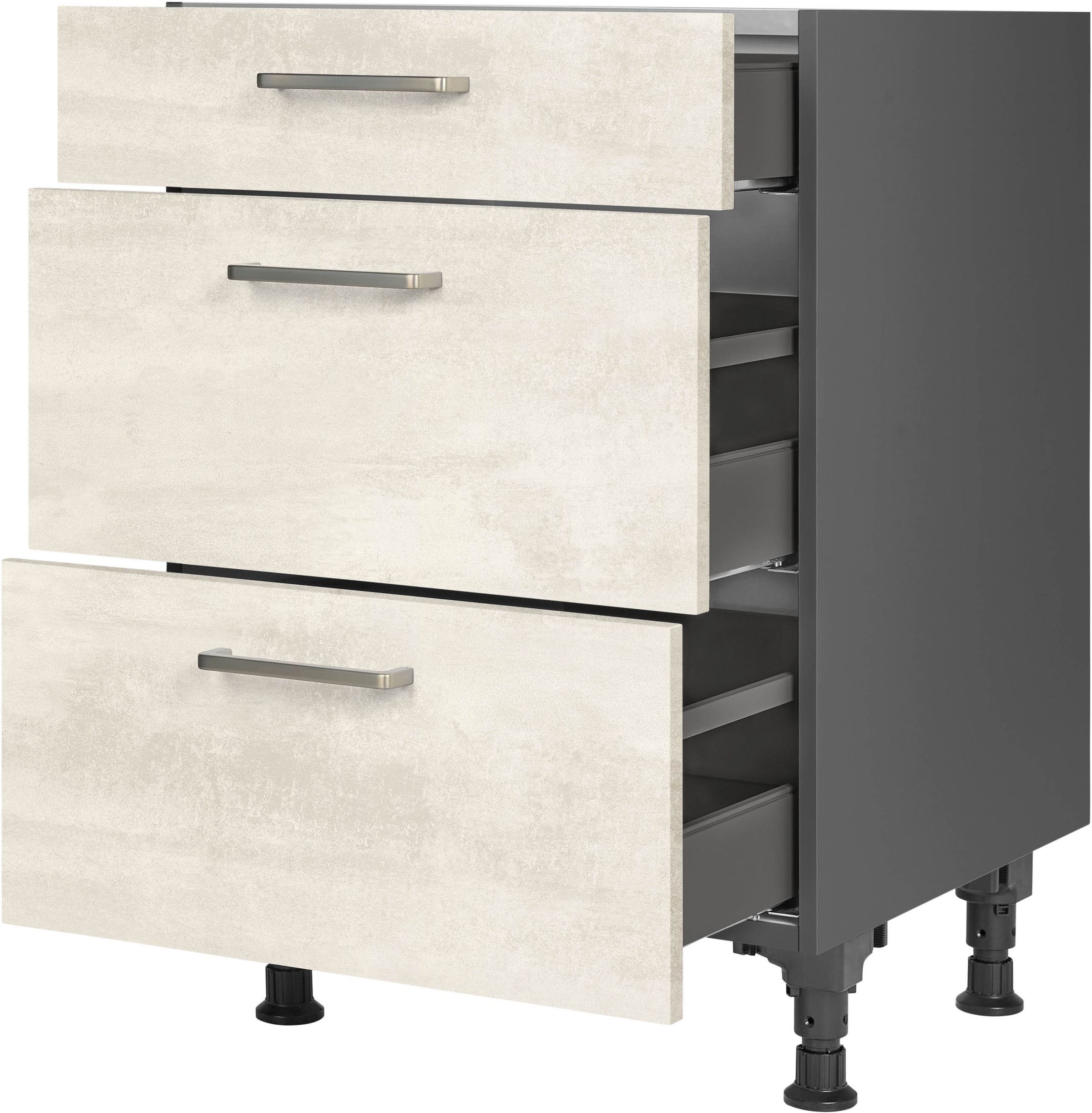 nobilia® Unterschrank »"Riva", vormontiert, mit höhenverstellbaren Sockelfüßen, in den«, Breiten 30, 45, 60 und 90 cm, mit Schubkasten und Auszügen