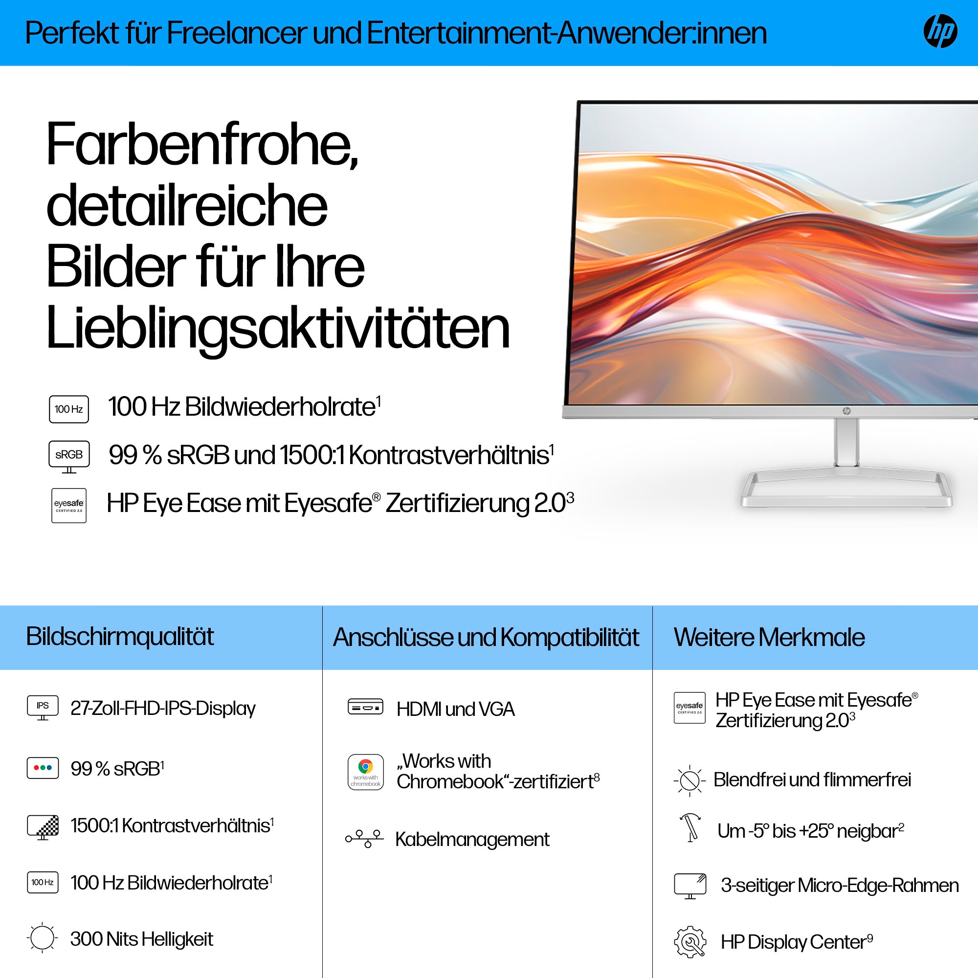 HP LED-Monitor »527sf (HSD-0173-K)«, 69 cm/27 Zoll, 1920 x 1080 px, Full HD, 5 ms Reaktionszeit, 100 Hz