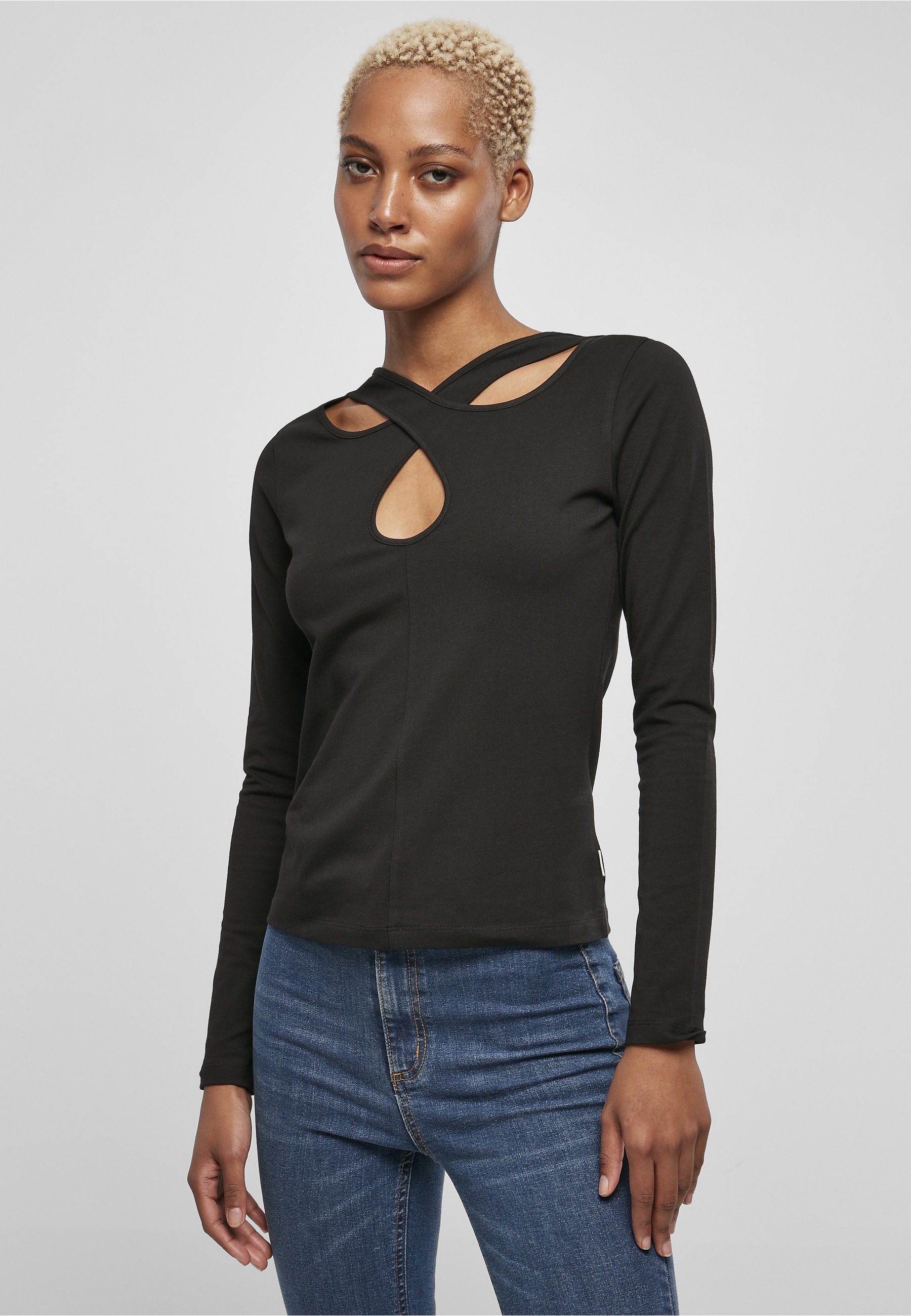 URBAN CLASSICS Longsleeve »Urban Classics Damen Ladies Crossed Cut Out Longsleeve« 1 Stk.