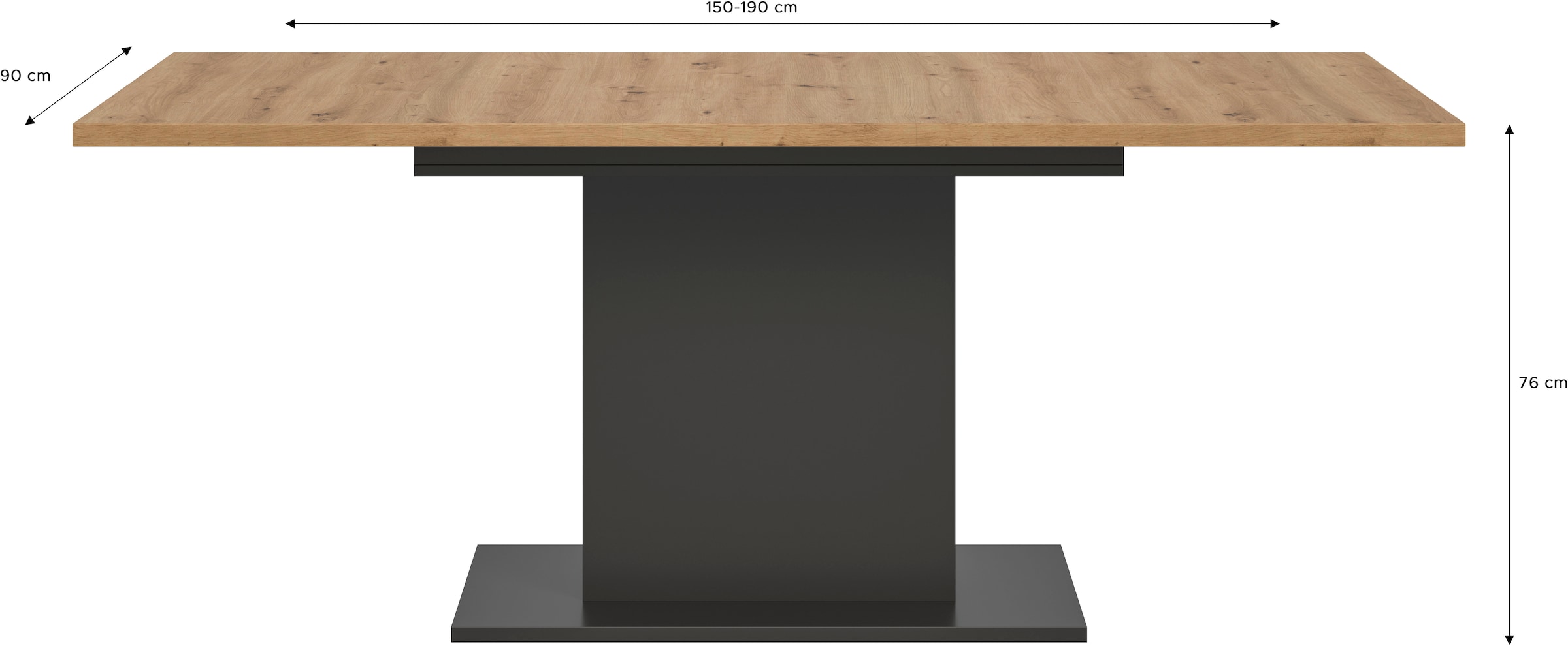 INOSIGN Esstisch »Motus, ausziehbar 150 -190 cm, inklusive 40 cm Einlegeplatte«, (Set, 1 St.), Säulengestell mit Bodenplatte, Tisch, Küchentisch, Esszimmer, Küche