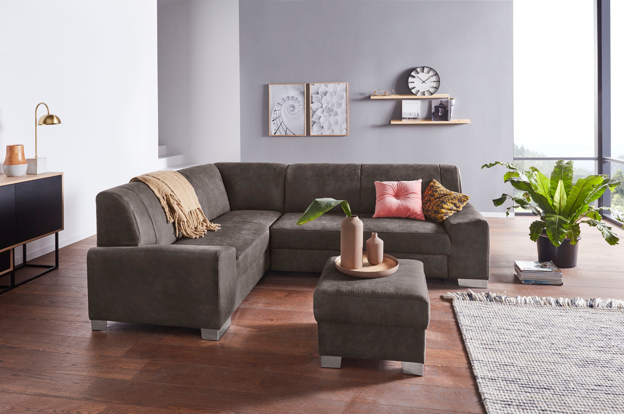 DOMO collection Ecksofa »Anzio in kubischer Formensprache, flache Armlehnen, L-Form«, Wahlweise mit Bettfunktion und Federkern für hohen Sitzkomfort