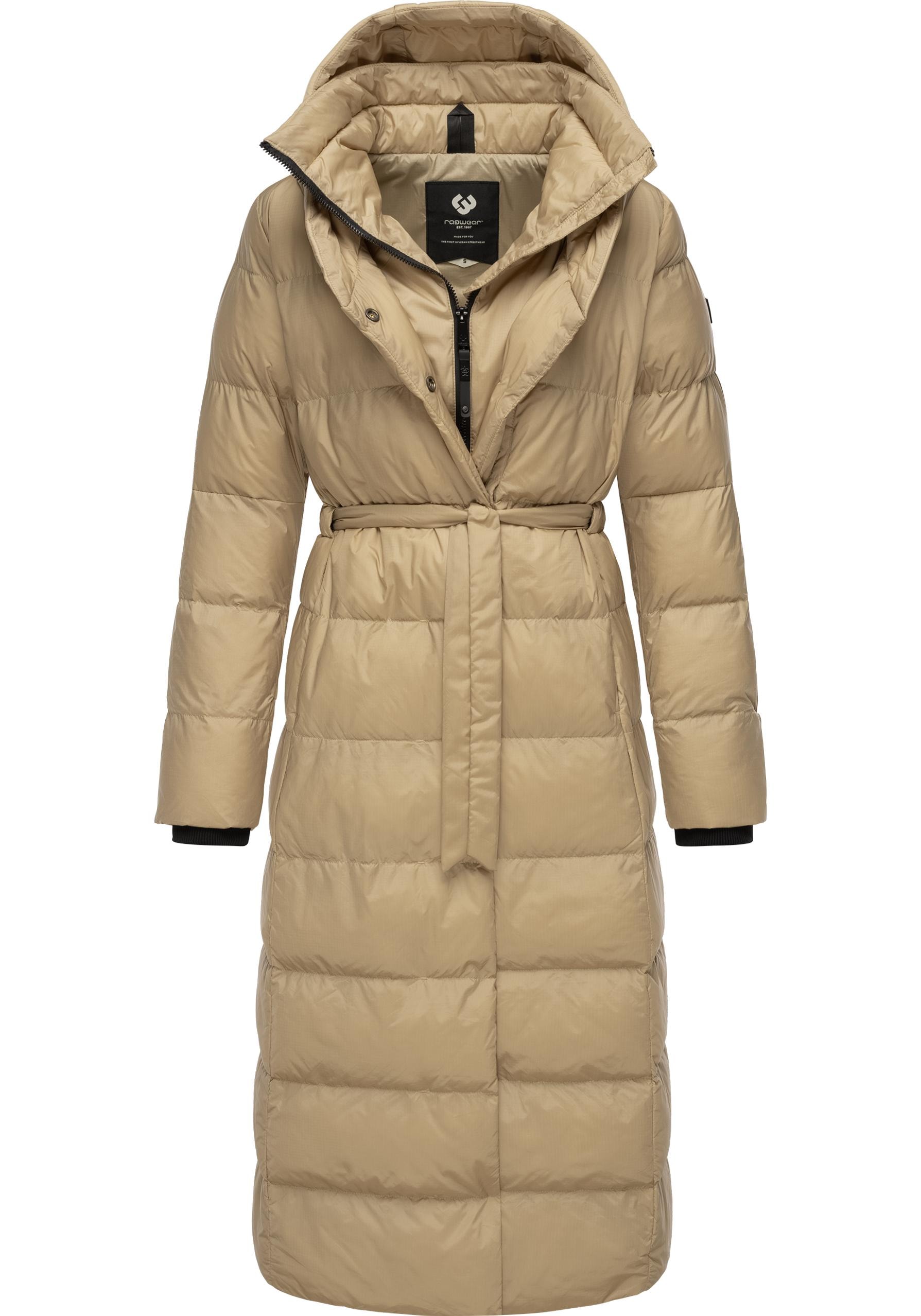 Ragwear Steppmantel »Niara Long«, Gesteppter langer Damen Mantel mit Bindeband