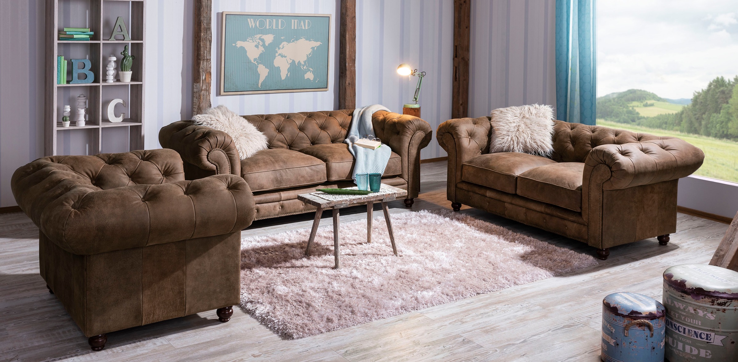 Max Winzer® Chesterfield-Sofa »Old England«, 2-Sitzer Ledersofa mit Knopfheftung & Ziernägeln, Breite 192 cm