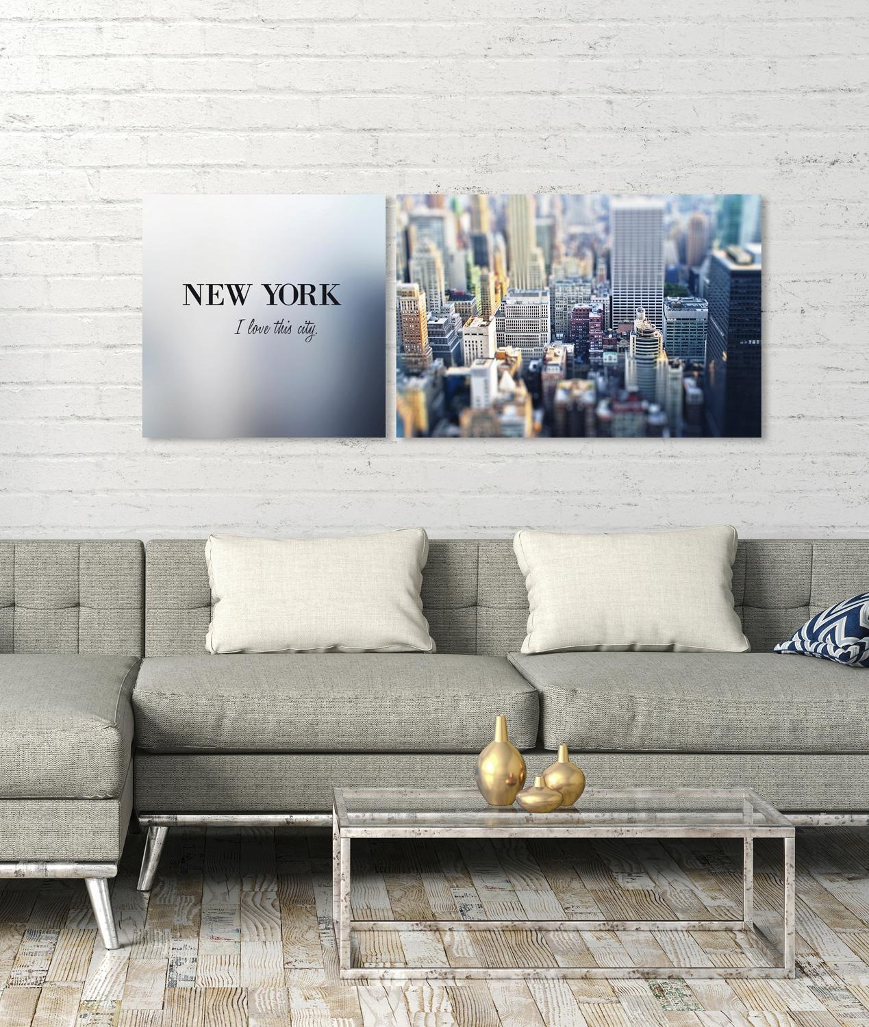 queence Leinwandbild »New York«, Foto-Amerika-New York-Kunst-Modern-Spa-Spa Bilder-Sprüche-Sprüche & Texte-Schriftzug-Schriftzüge, (Set), Premium-Leinwandstoff, Handarbeit aus Deutschland, Spruch, 2er Set