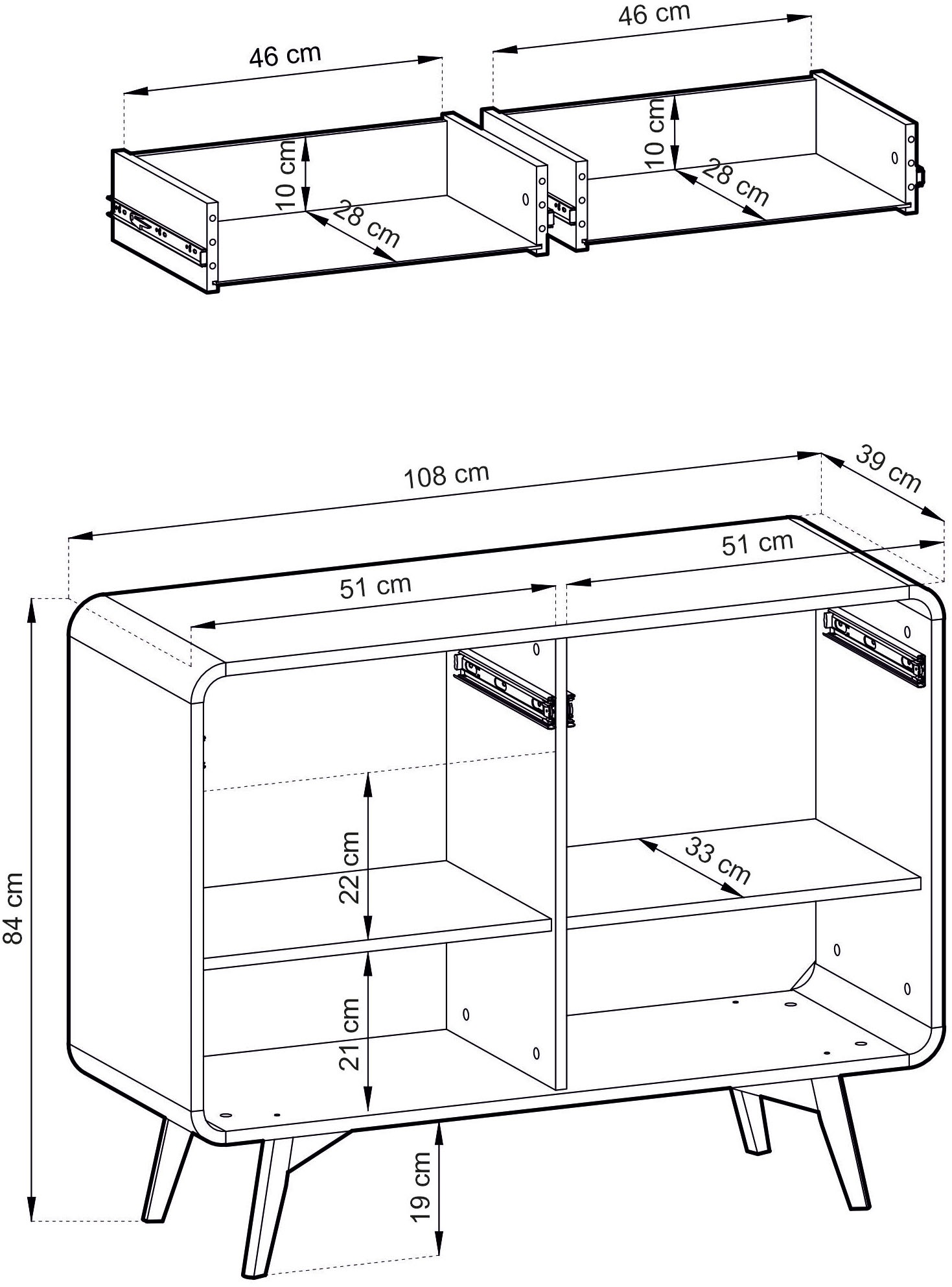 Home affaire Sideboard »Torsby, moderner Schrank, Kommode in Eiche Natur, 108 cm breit« abgerundete Ecken, ausreichend Stauraum, vielseitig einsetzbar