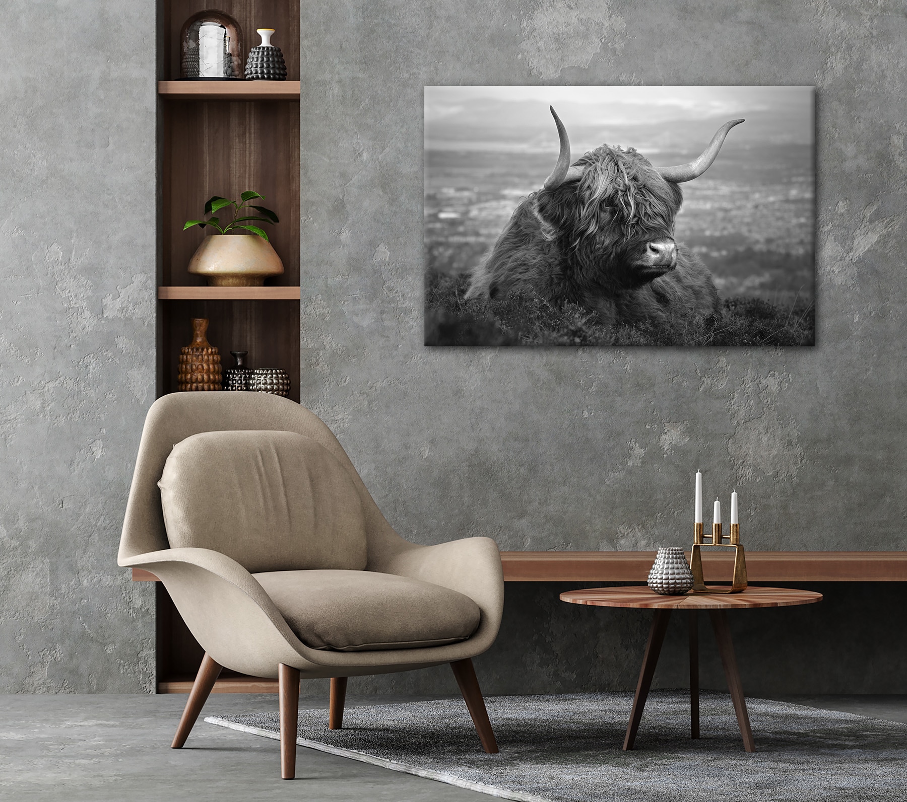 Bönninghoff Bild »HOCHLANDRIND AM SEE 60x90 cm – Leinwandbild Keilrahmen Deko modern«