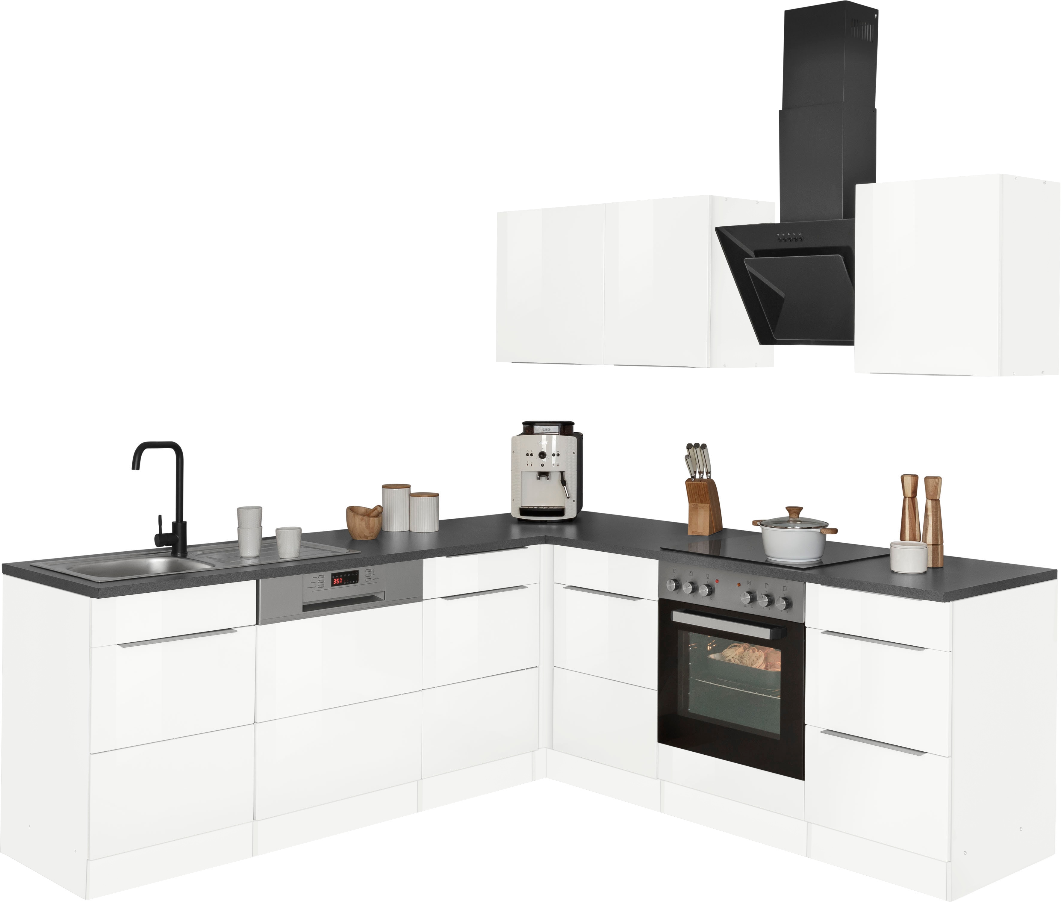 KOCHSTATION "KS-Brindisi" Stellbreite 220/220 cm, wahlweise mit E-Geräten, mit MDF-Fronten