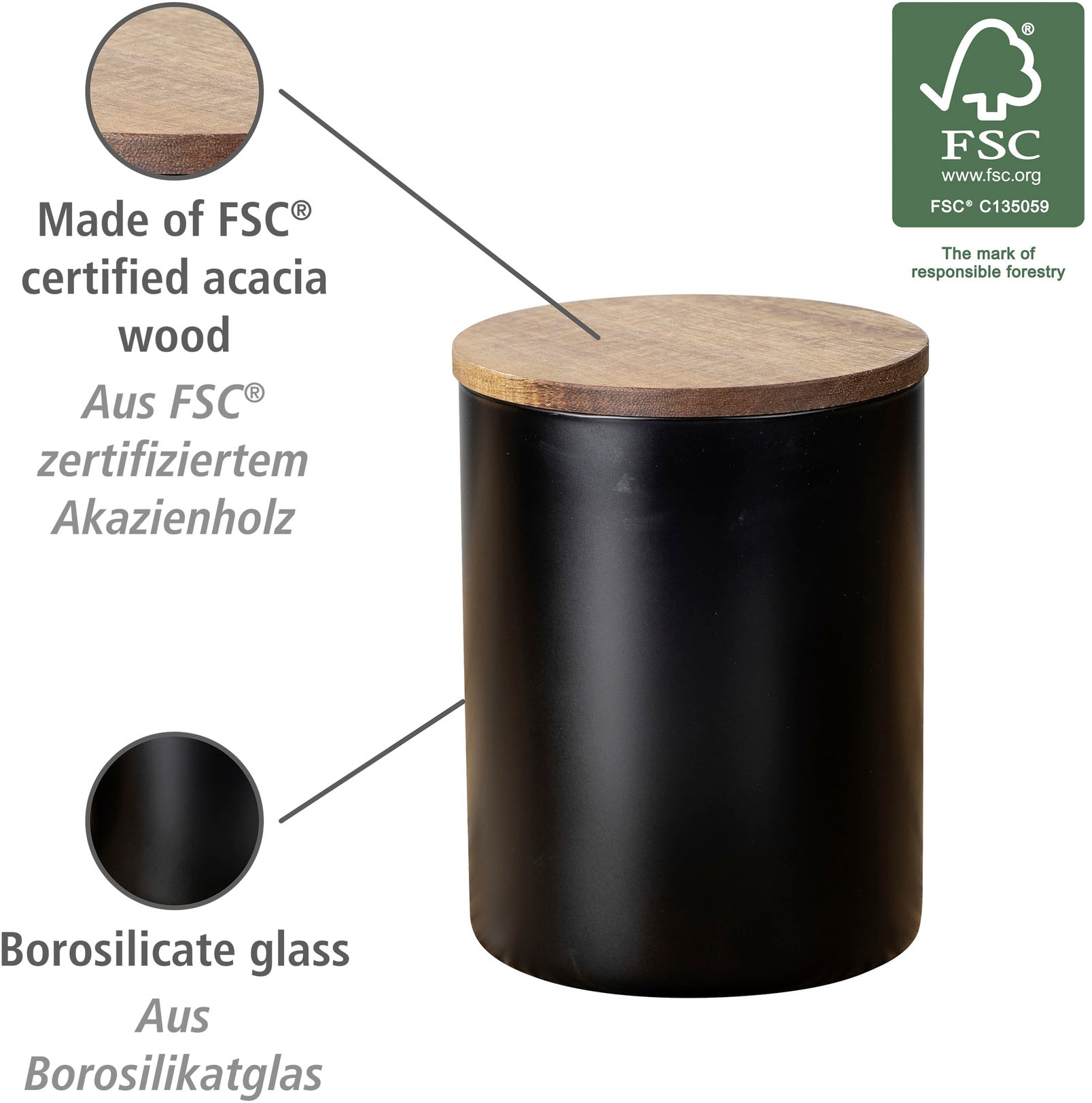 WENKO Vorratsdose »Mio«, (1 tlg.), Deckel aus FSC® zertifiziertem Akazienholz