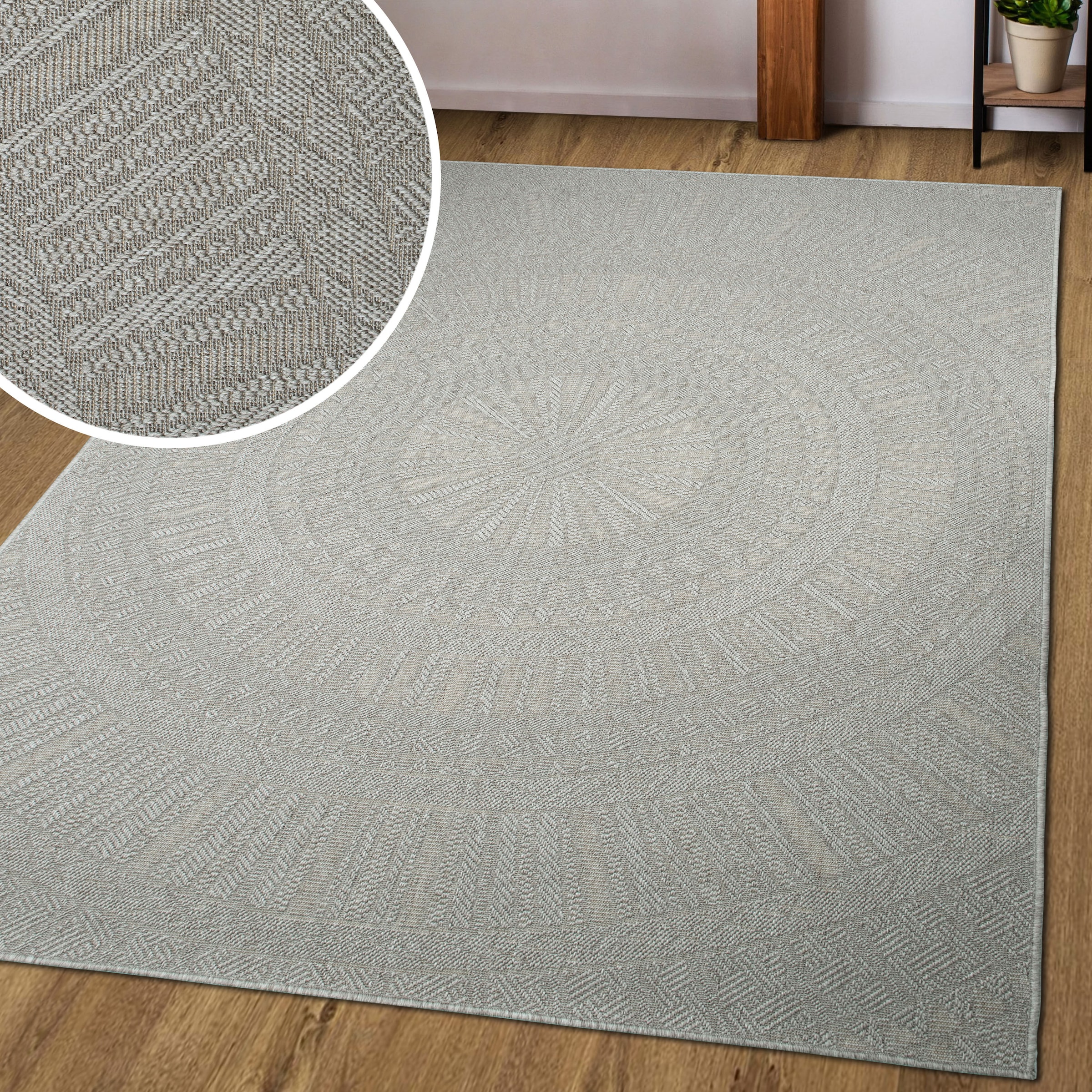 Bruno Banani Teppich »Solan, ethnisch, boho-inspiriert« rechteckig 5 mm Höhe Mandala, Kreise, In- und Outdoor geeignet, Camping, Balkon