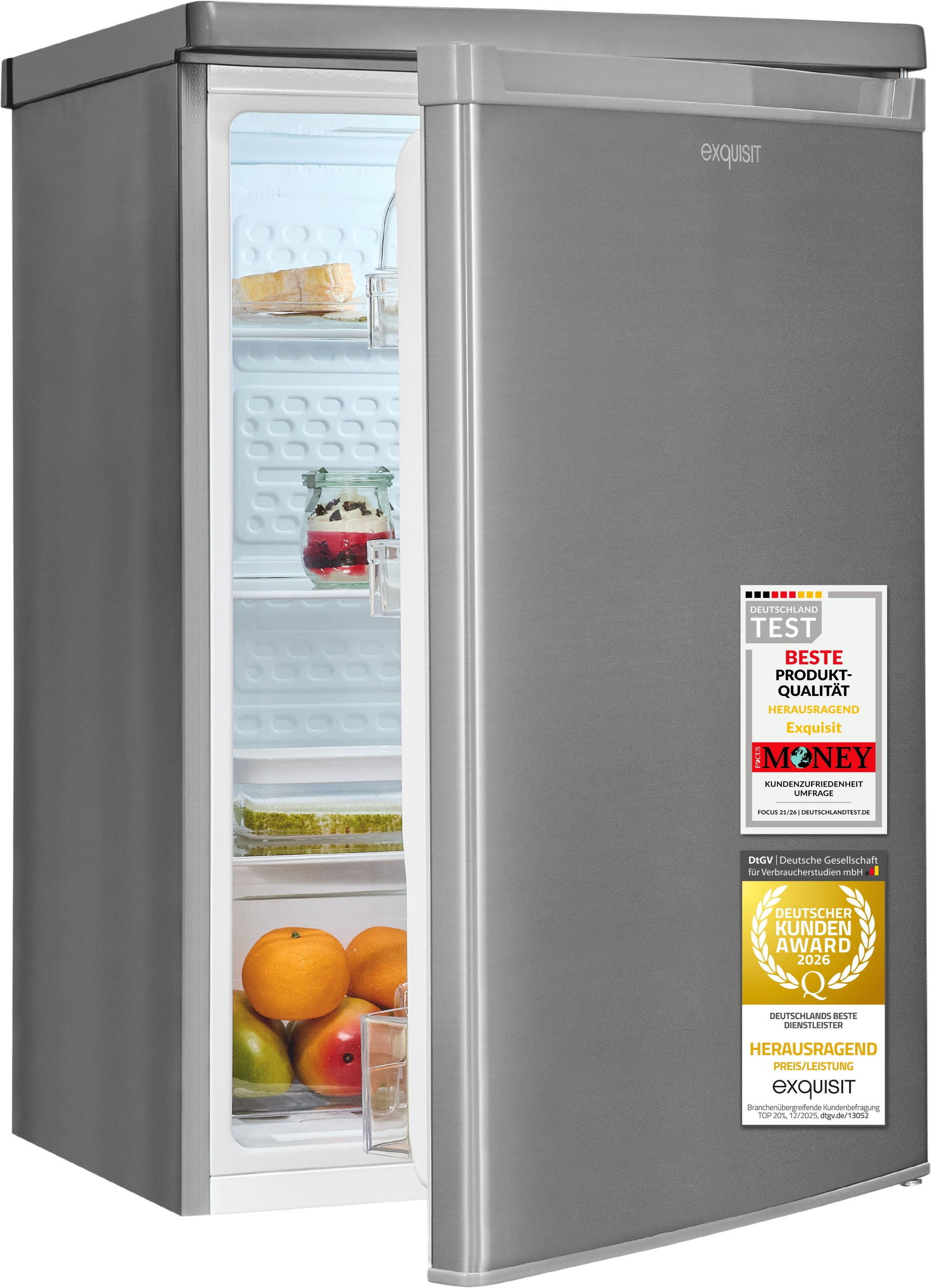 exquisit Kühlschrank »KS16-V-040C inoxlook« 85 cm hoch 55 cm breit Helles LED-Licht für optimale Innenraumbeleuchtung