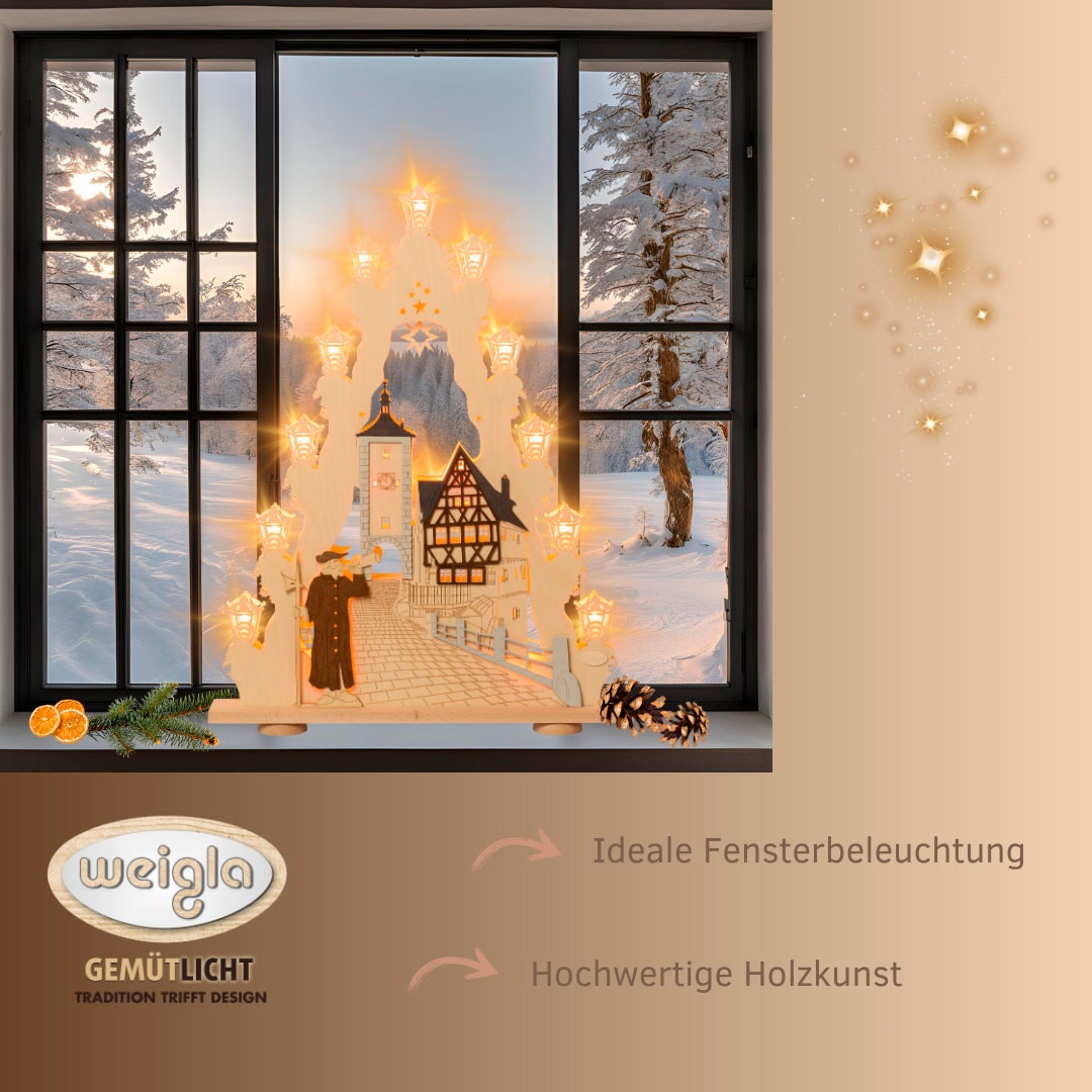 Weigla LED Lichterbogen »Rothenburg ob der Tauber, große Lichterspitze aus Holz, Fachwerkhaus«, Erzgebirge garantiert, Weihnachtsdeko Innen, Weihnachtsbeleuchtung