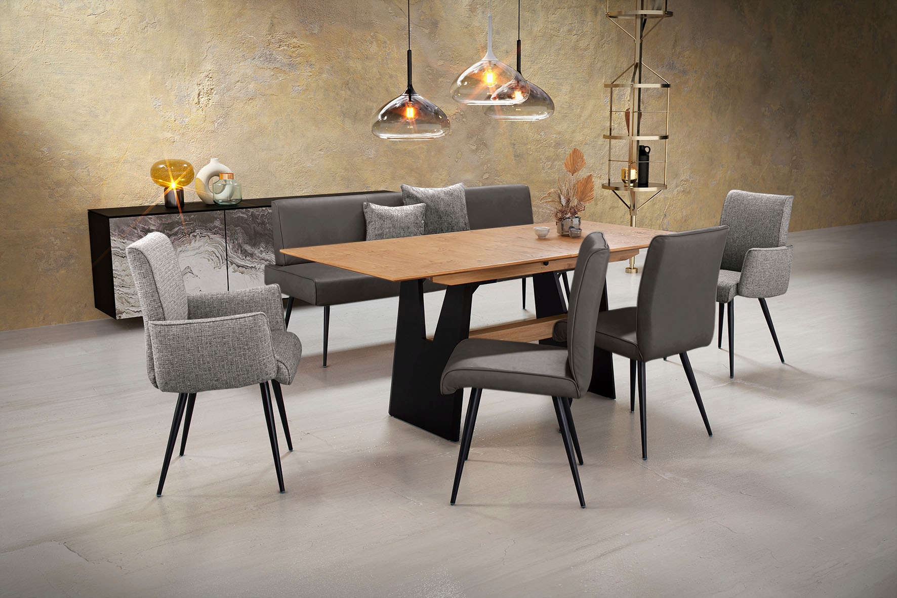 K+W Komfort & Wohnen Essgruppe "Giacomo I" Polsterbank, 2 Stühle und 2 Arml günstig online kaufen