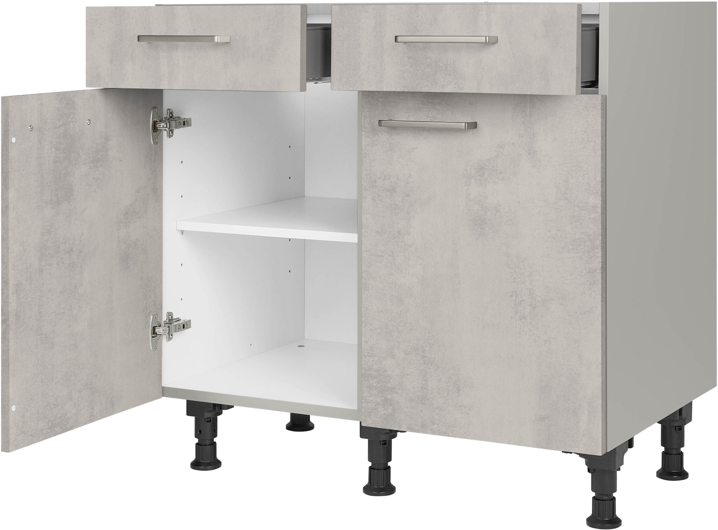 nobilia® Unterschrank »"Riva", vormontiert, Breite 90 cm, Soft-Close-Funktion«, bei den Schubkästen, inkl. höhenverstellbare Sockelfüße