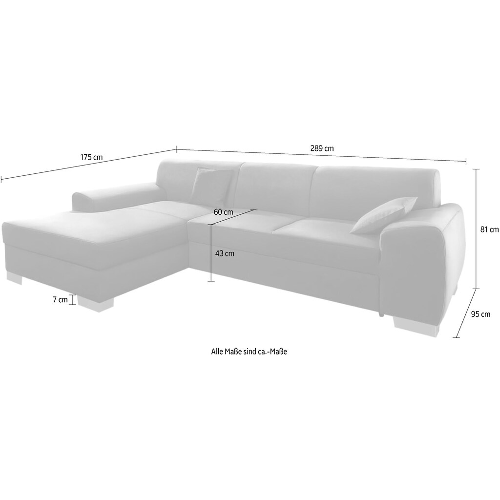 DOMO collection Ecksofa »Ricardo L-Form«, mit Recamiere, wahlweise mit Bettfunktion