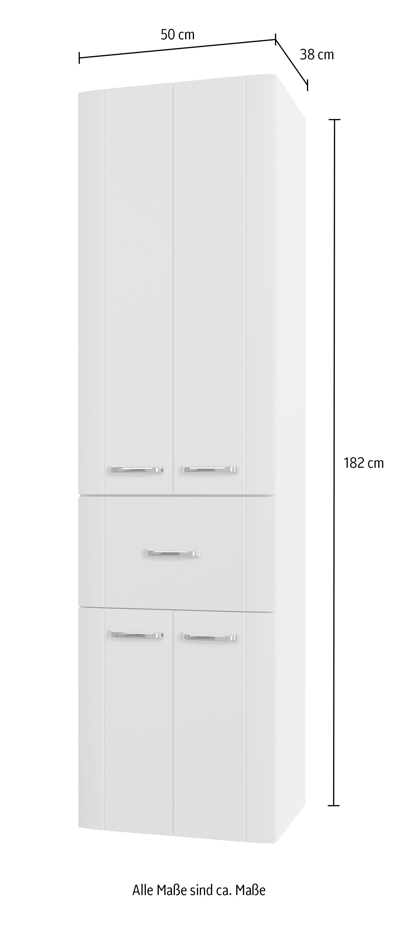 Saphir Hochschrank »Hochschrank Serie 3006 Badschrank 50cm breit, mit 4 Türen, 1 Schublade«, Badezimmer-Hochschrank inkl. Türdämpfer, 182 cm hoch, 38 cm tief