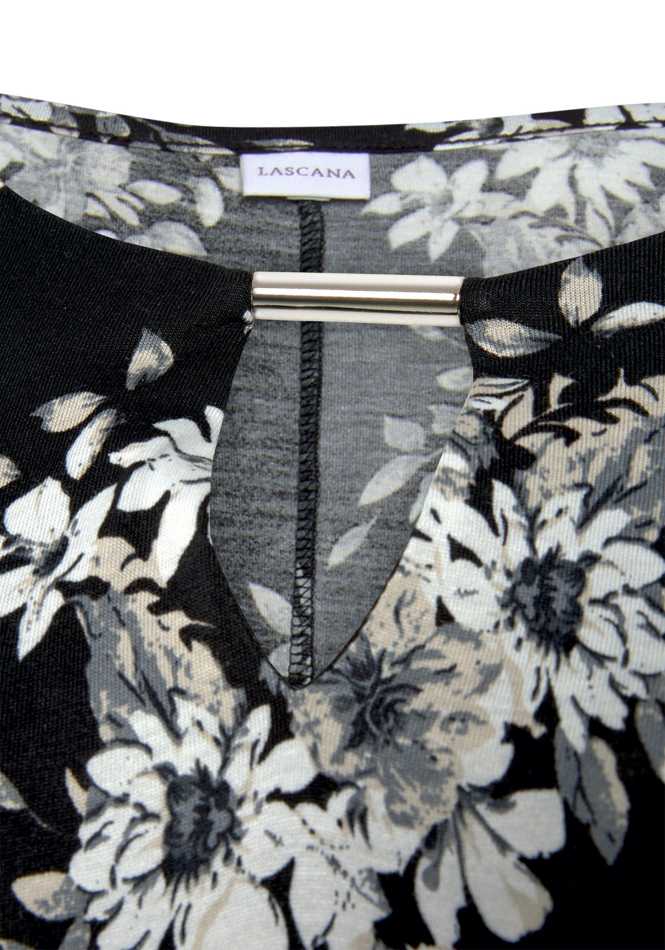 LASCANA Blumendruck, | Ärmel Longshirt, mit weiten dezentem mit BAUR bestellen Shirtkleid