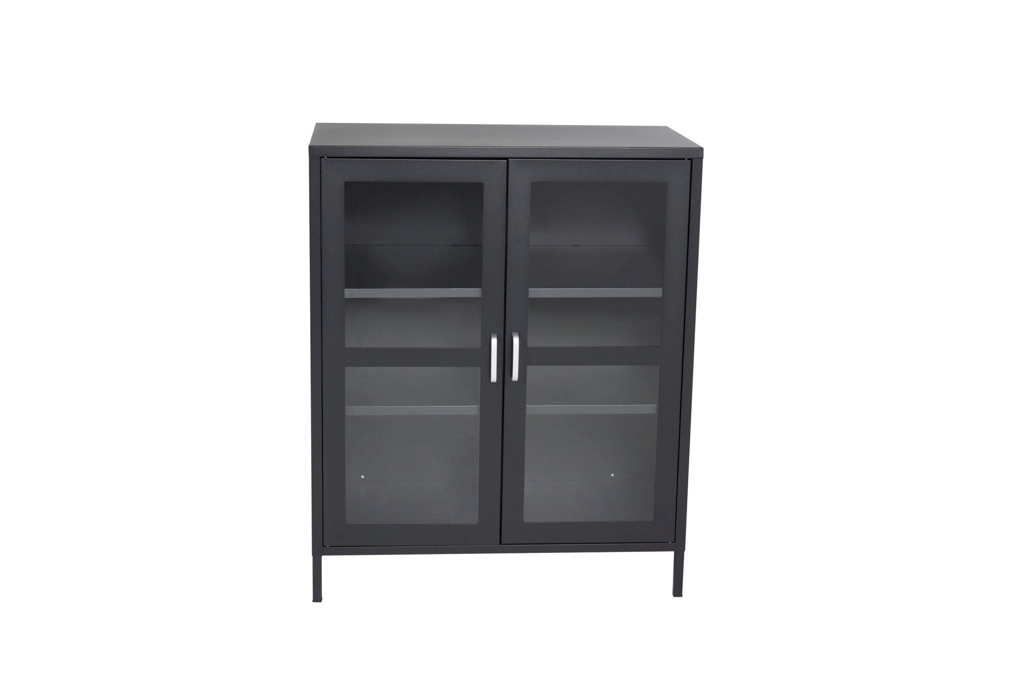 Venture Home Vitrine »Acero, Stauraumschrank, 2 Glas-Türen, Höhe 97 cm« Pulverbeschichtung, transparent, Silbergriff, modern