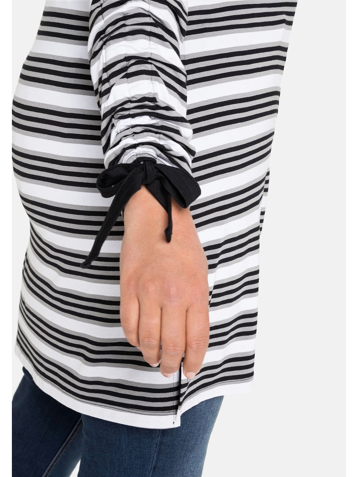 Sheego Longshirt »Große Größen«, mit Ringeln und Raffung am Ärmel online  bestellen | BAUR