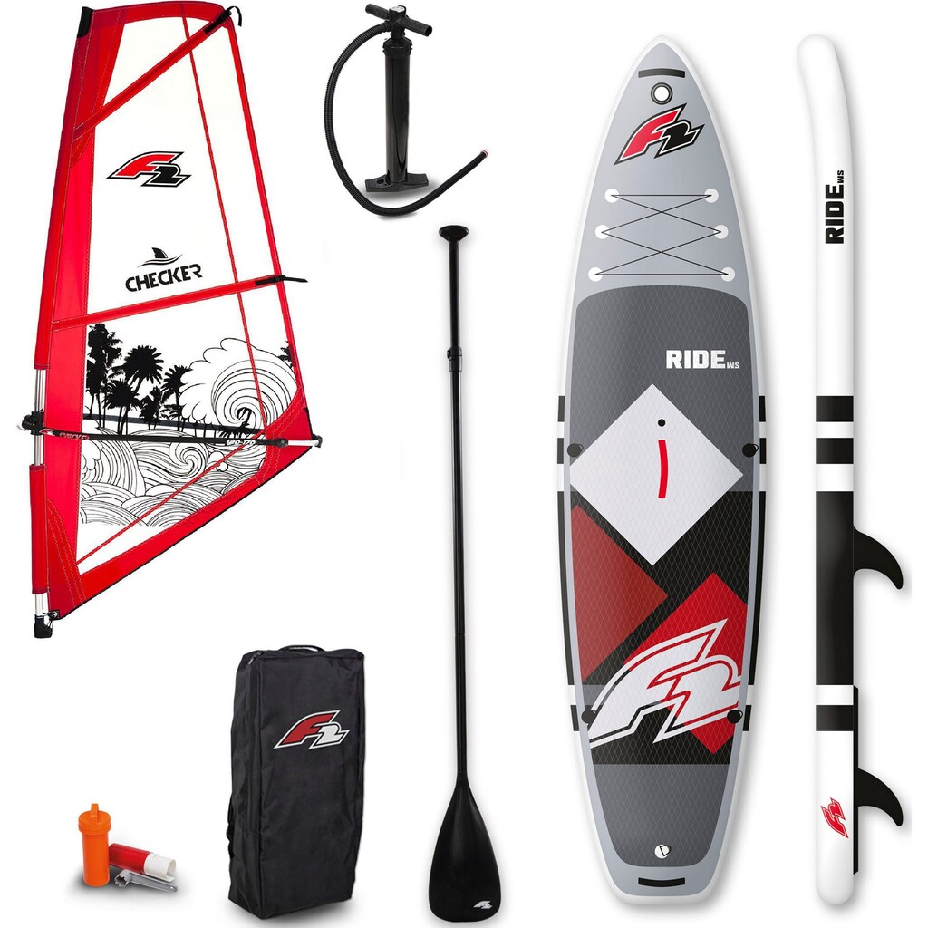 F2 Windsurfboard »Ride WS 10,5 Set mit Checker Rigg 4,5m²«, (Set, 15 tlg., mit Paddel, Pumpe, Transportrucksack und Segel)