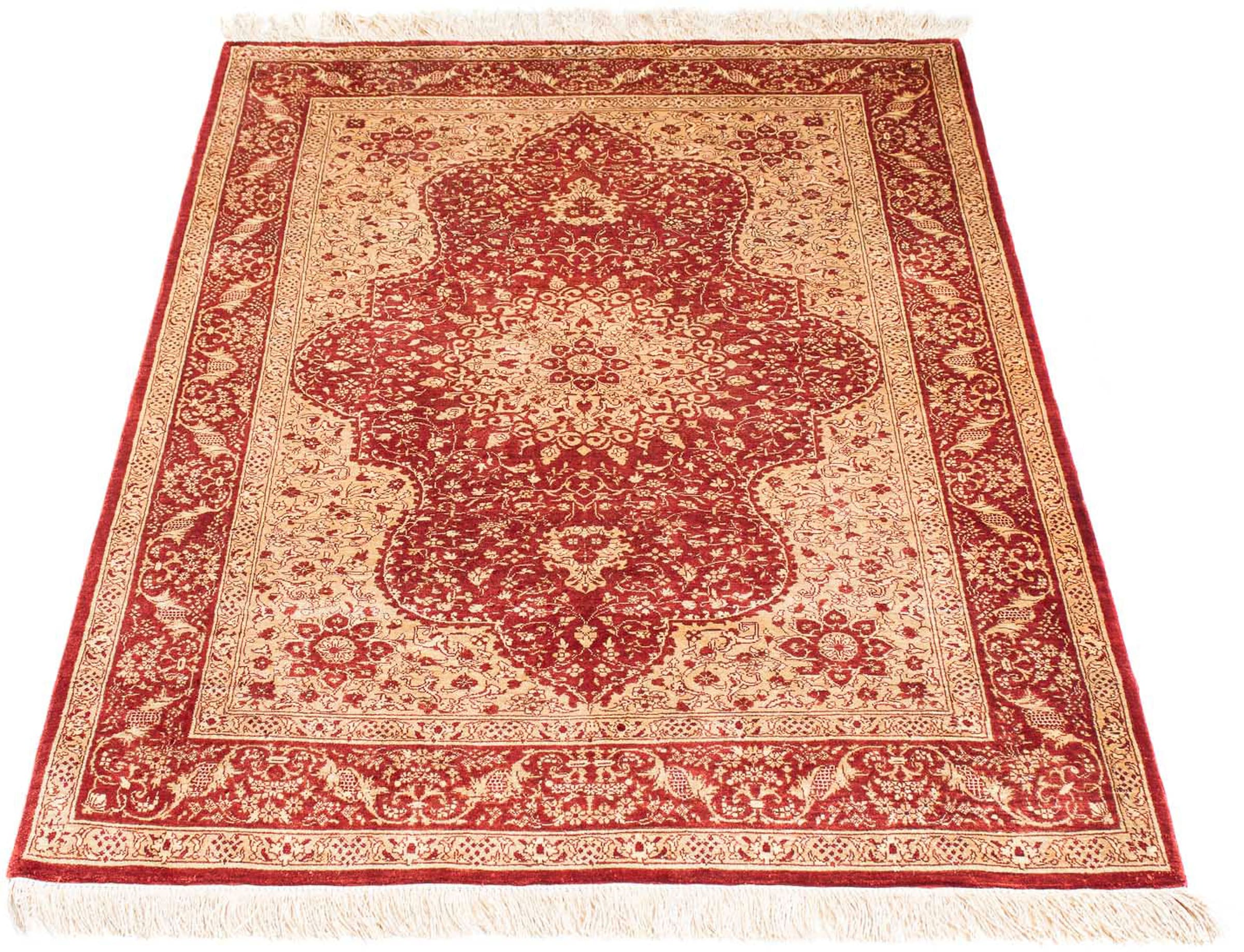 morgenland Orientteppich "Hereke - 122 x 69 cm - dunkelrot", rechteckig, 3 mm Höhe, Wohnzimmer, Handgeknüpft, Einzelstüc