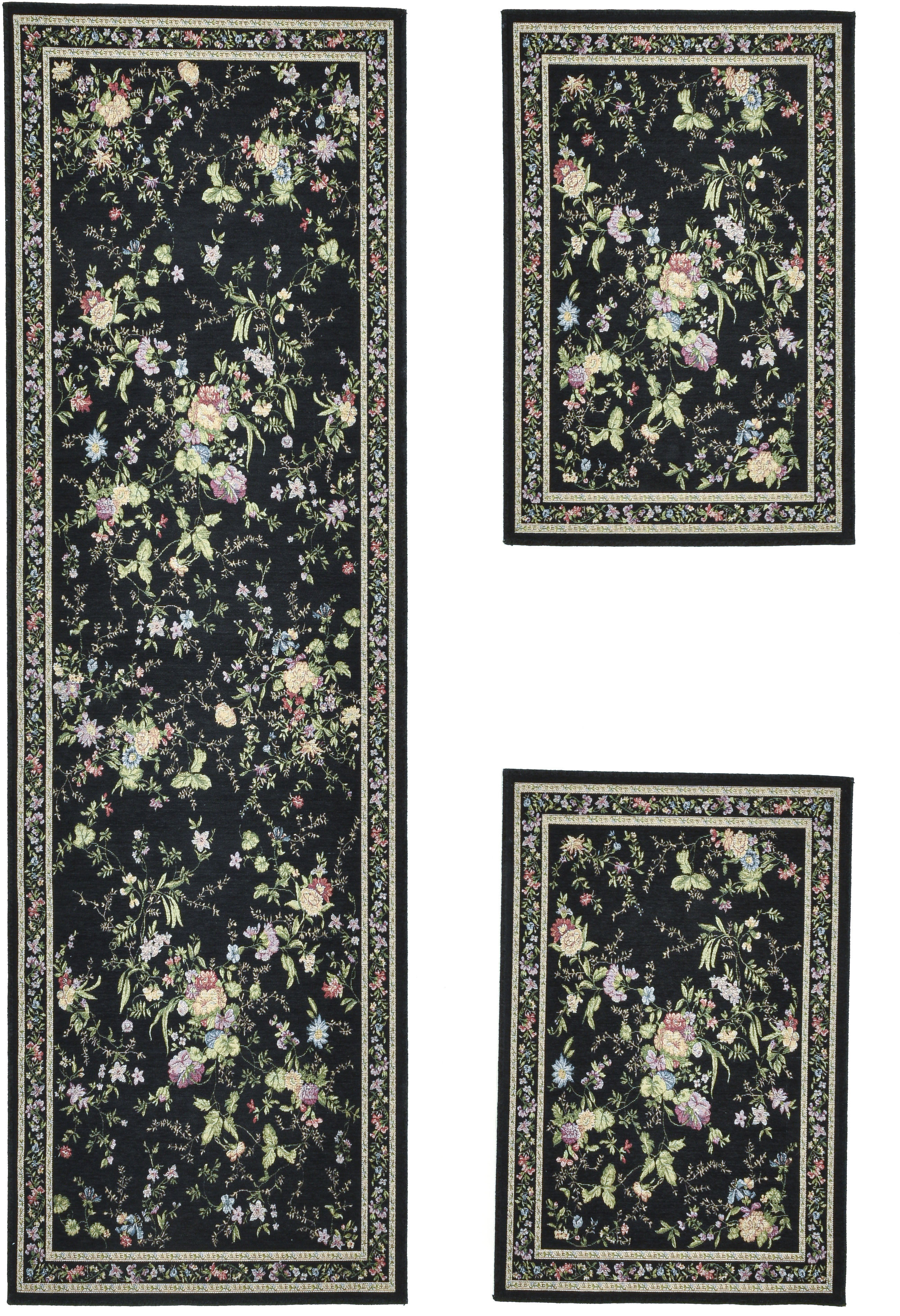 THEKO Bettumrandung "Flomi Sagrini" Höhe 3 mm 3 Stk. tlg. Teppich-Set, Flachgewebe, Pastell-Farben, Blumen Design, mit Bordüre