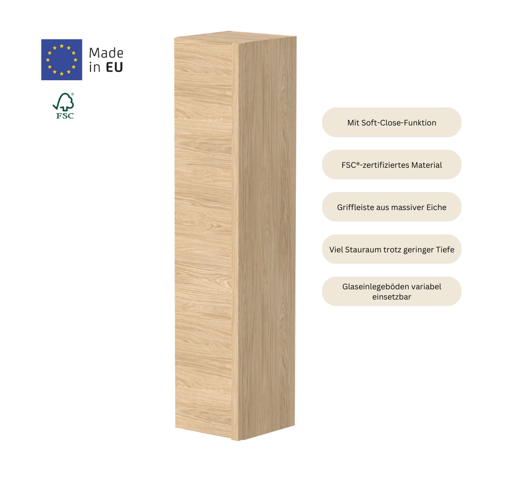 welltime Hochschrank »Pure Badezimmerschrank«, Breite 35 cm, Höhe 160 cm, mit Soft-Close-Funktion, FSC® zertifiziert