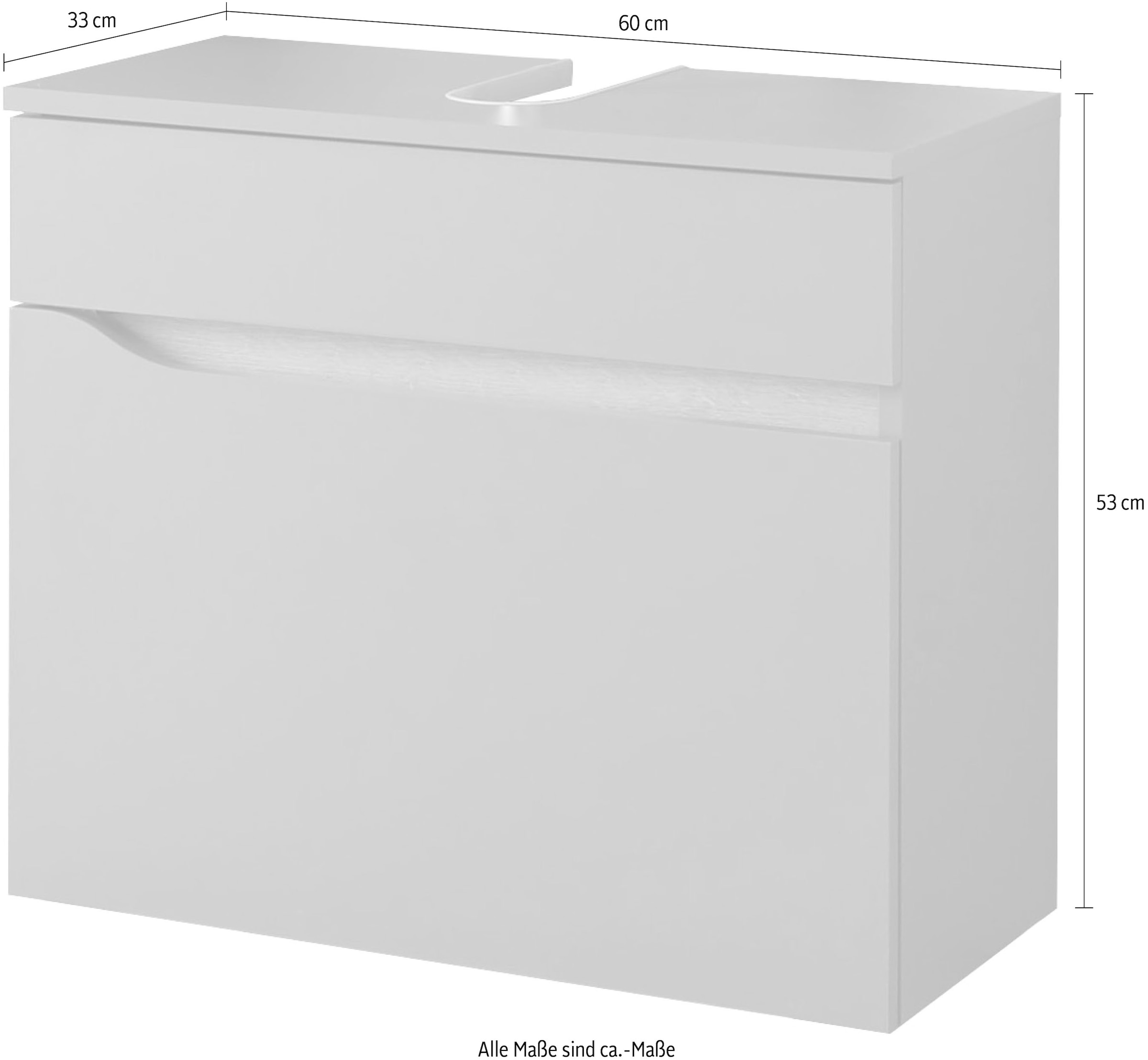 Saphir Waschbeckenunterschrank »Quickset Unterbeckenschrank, 60 cm breit, 1 Schublade«, Waschbeckenschrank mit Siphonausschnitt, ohne Waschbecken, grifflos