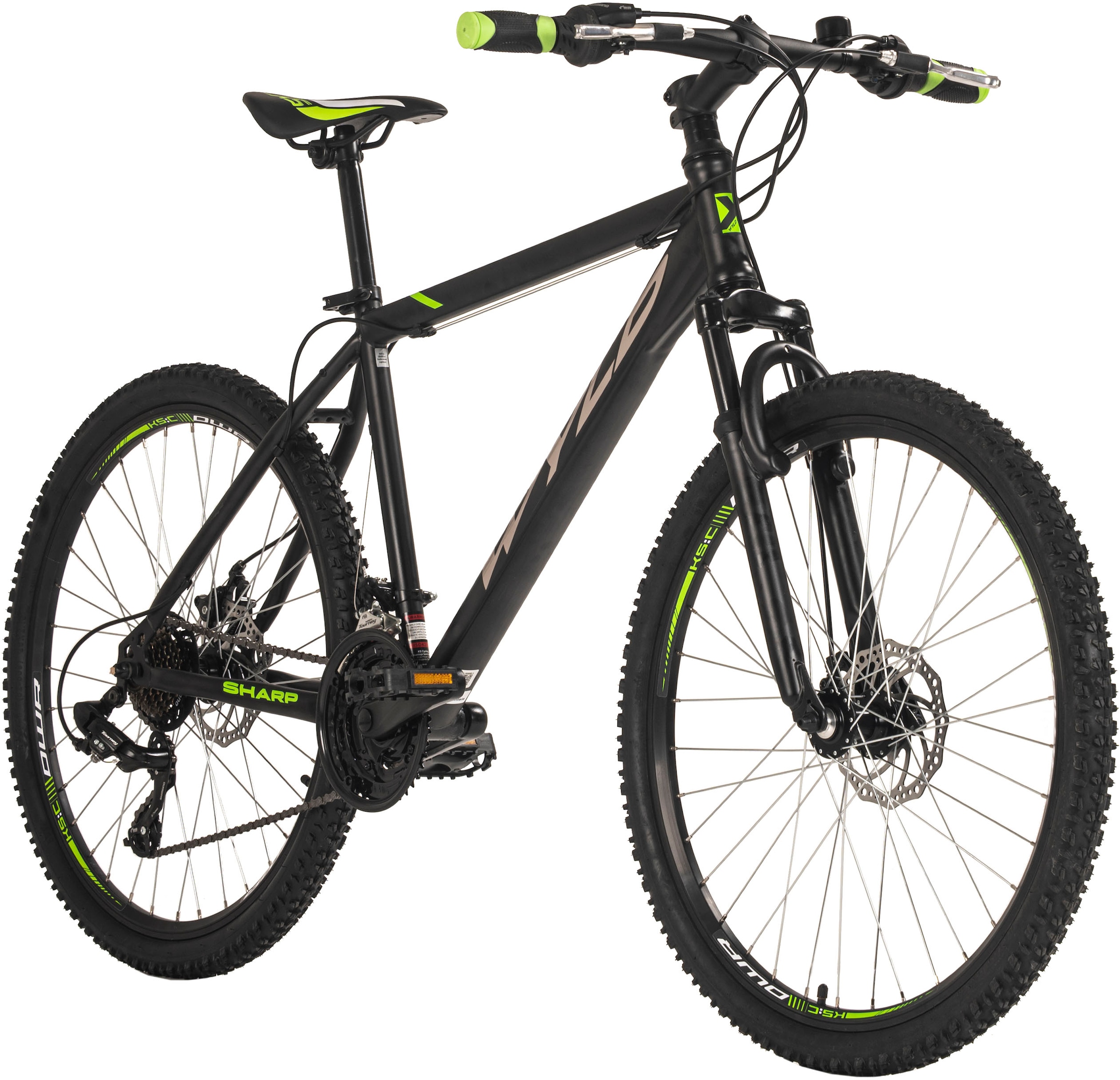 WYLD Mountainbike »Mountainbike Hardtail 26'' Sharp Schwarz-Grün 21 Gänge RH 46 bzw. 51cm«, 21 Gang, Kettenschaltung