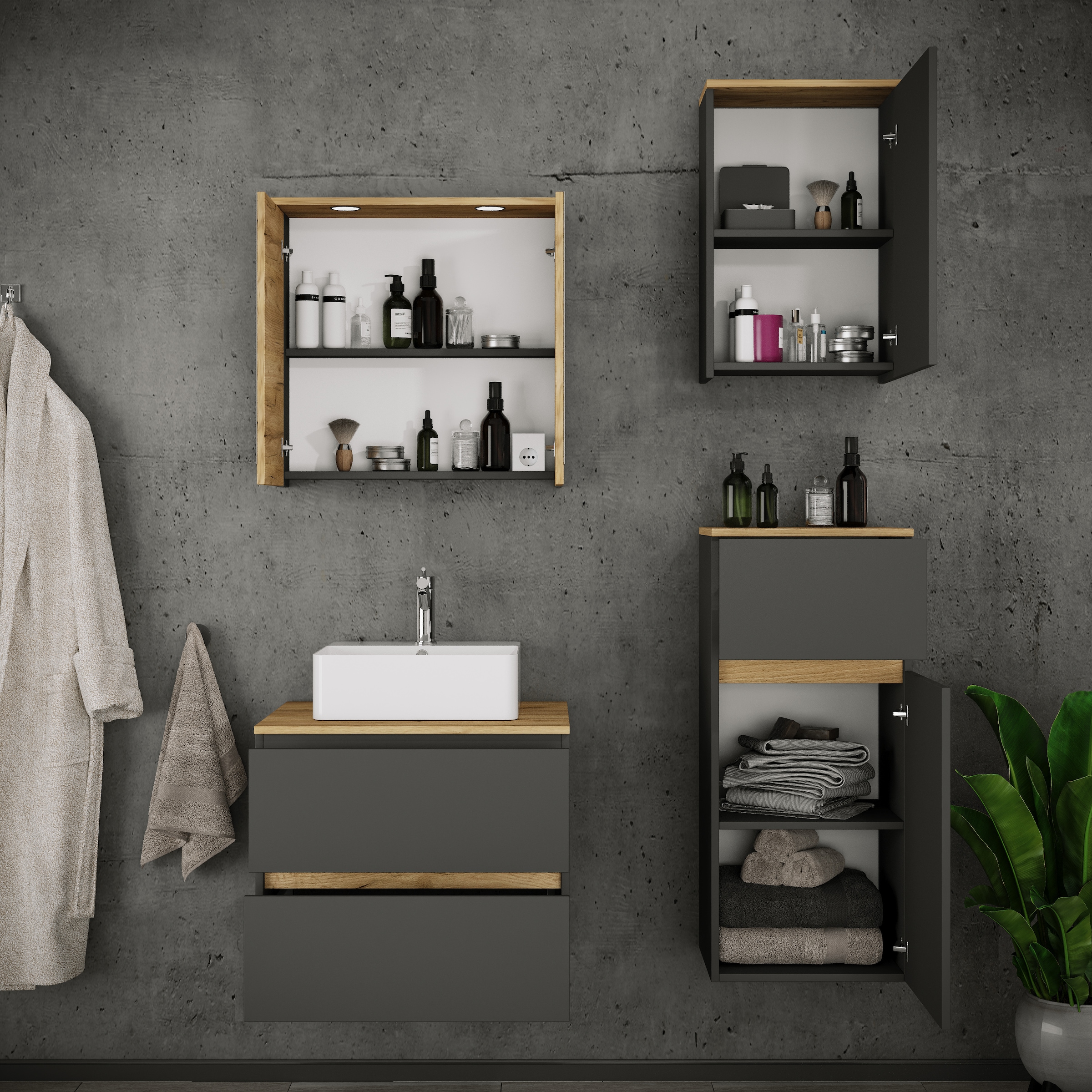 VCM Waschtisch »5 tlg. Badmöbel-Set mit Waschbecken Cosila-A 60 cm« 5 Stk. tlg.