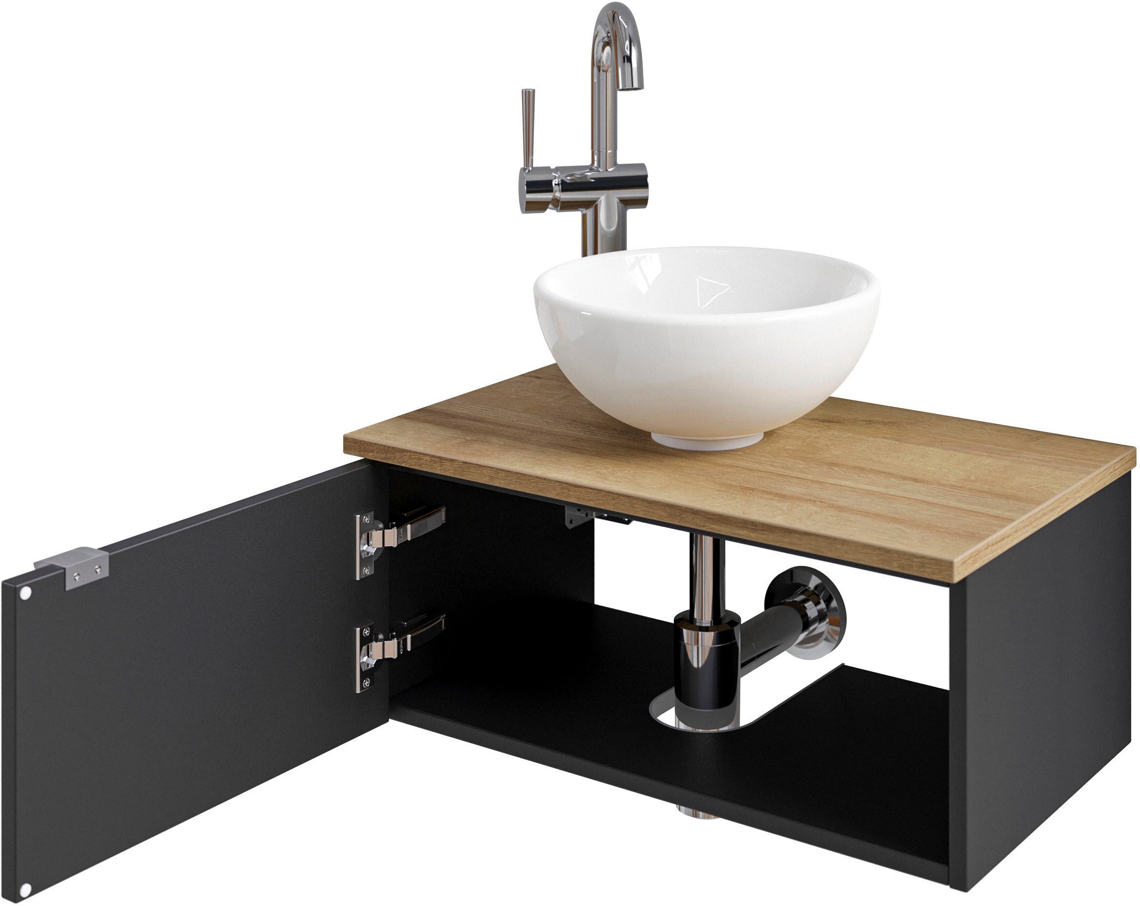 Saphir Waschtisch »Serie 6915 Waschschale mit Unterschrank für Gästebad, Gäste WC«, 61 cm breit, 1 Tür, offenes Fach, kleine Bäder, ohne Armatur