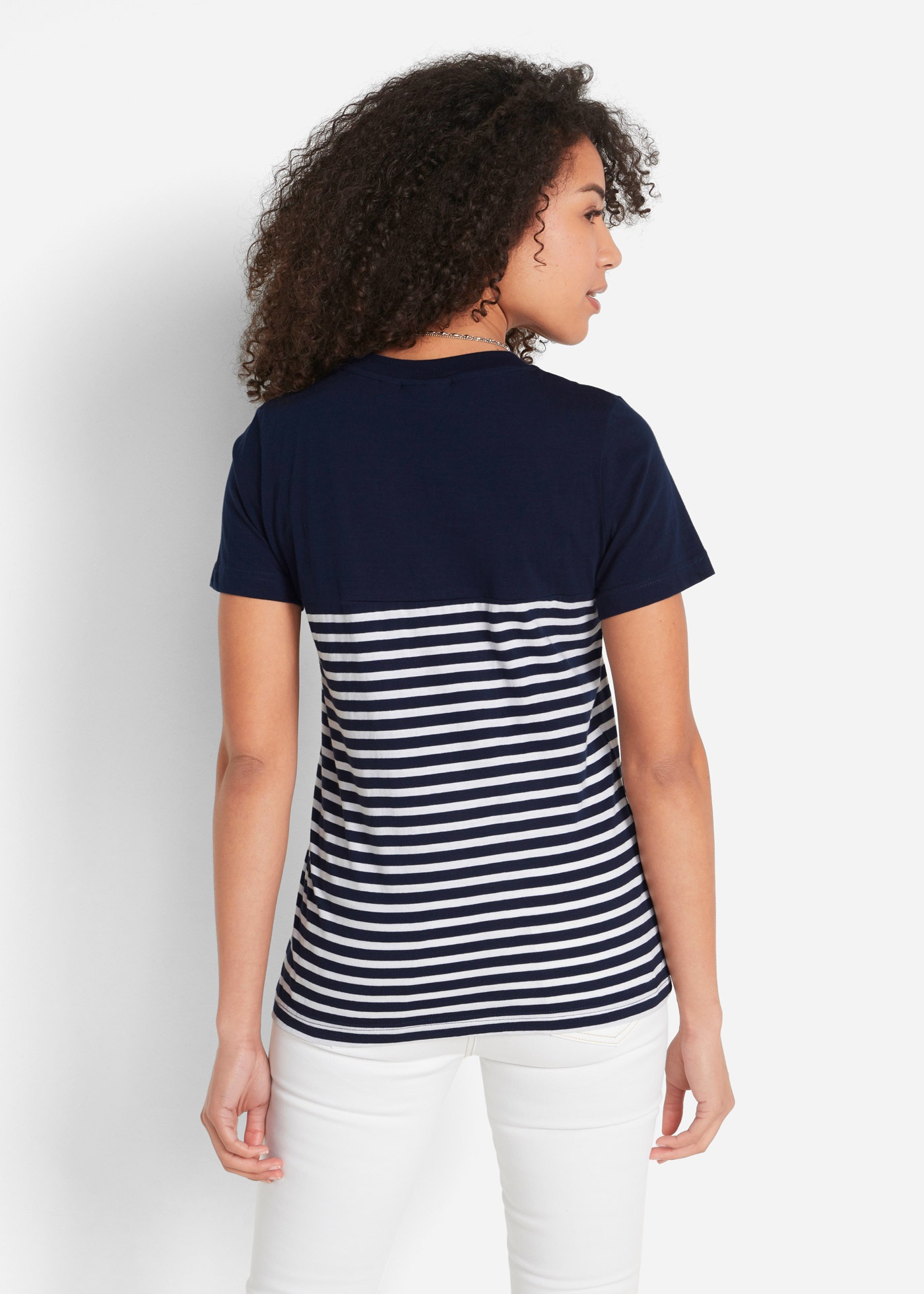 bonprix T-Shirt 2 Stk. mit Streifen Muster und Rundhalsausschnitt günstig online kaufen