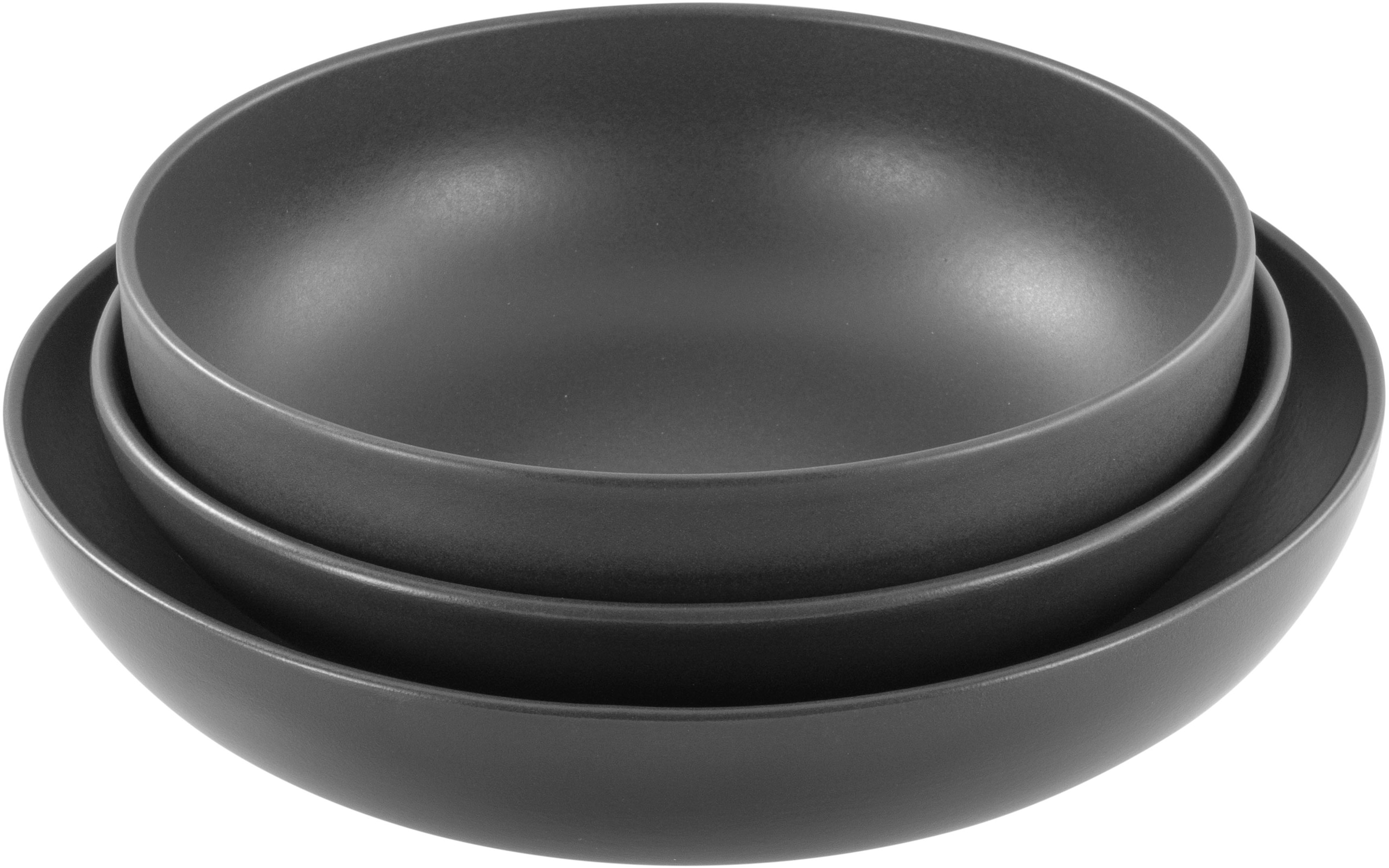 CreaTable Servierschale »Uno black, Servierschalen Set 3-tlg«, 3 tlg., aus Steinzeug, Seidenmatte Spezialglasur, Harmonisch ausbalanciert
