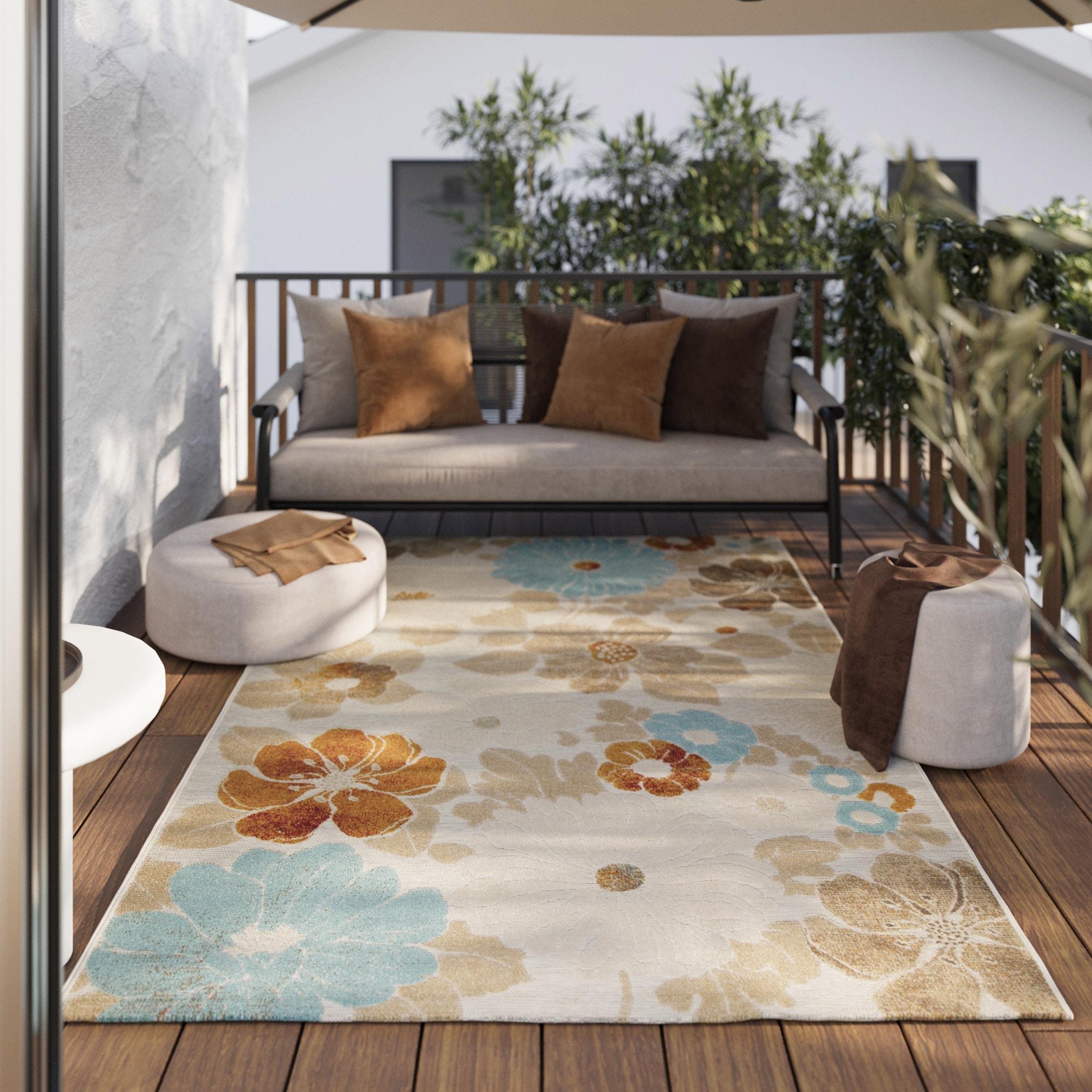 Wecon home "Beach Flower" rechteckig 5 mm Höhe Läufer, für Innen & Außen, pflegeleicht, Hoch-Tief Effekt