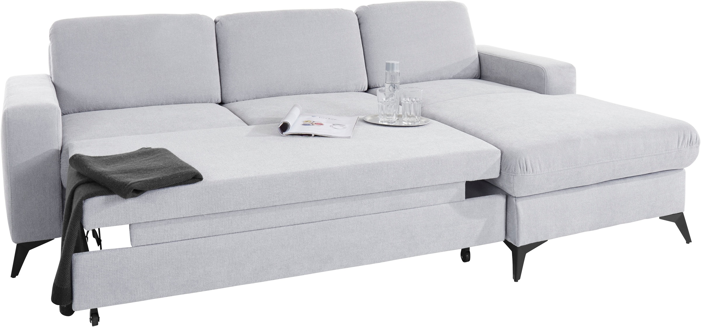 Places of Style Ecksofa »Lolland L-Form«, Wahlweise mit Bettfunktion und Bettkasten, Federkern