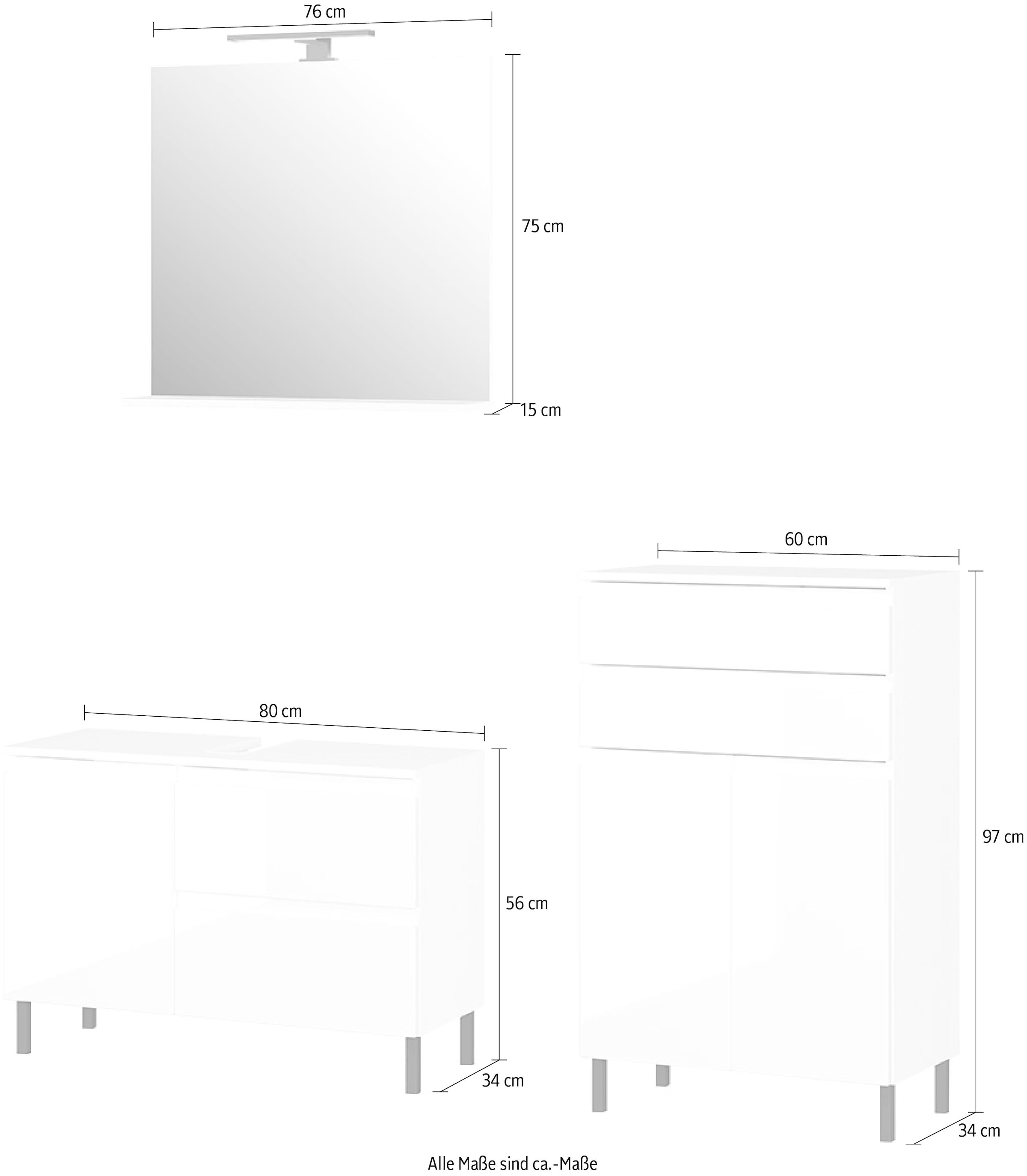 GERMANIA Badmöbel-Set »Scantic«, (Set, 3 St.), aus Spiegel,  Waschbeckenunterschrank, Badkommode, inkl. Beleuchtung bestellen | BAUR