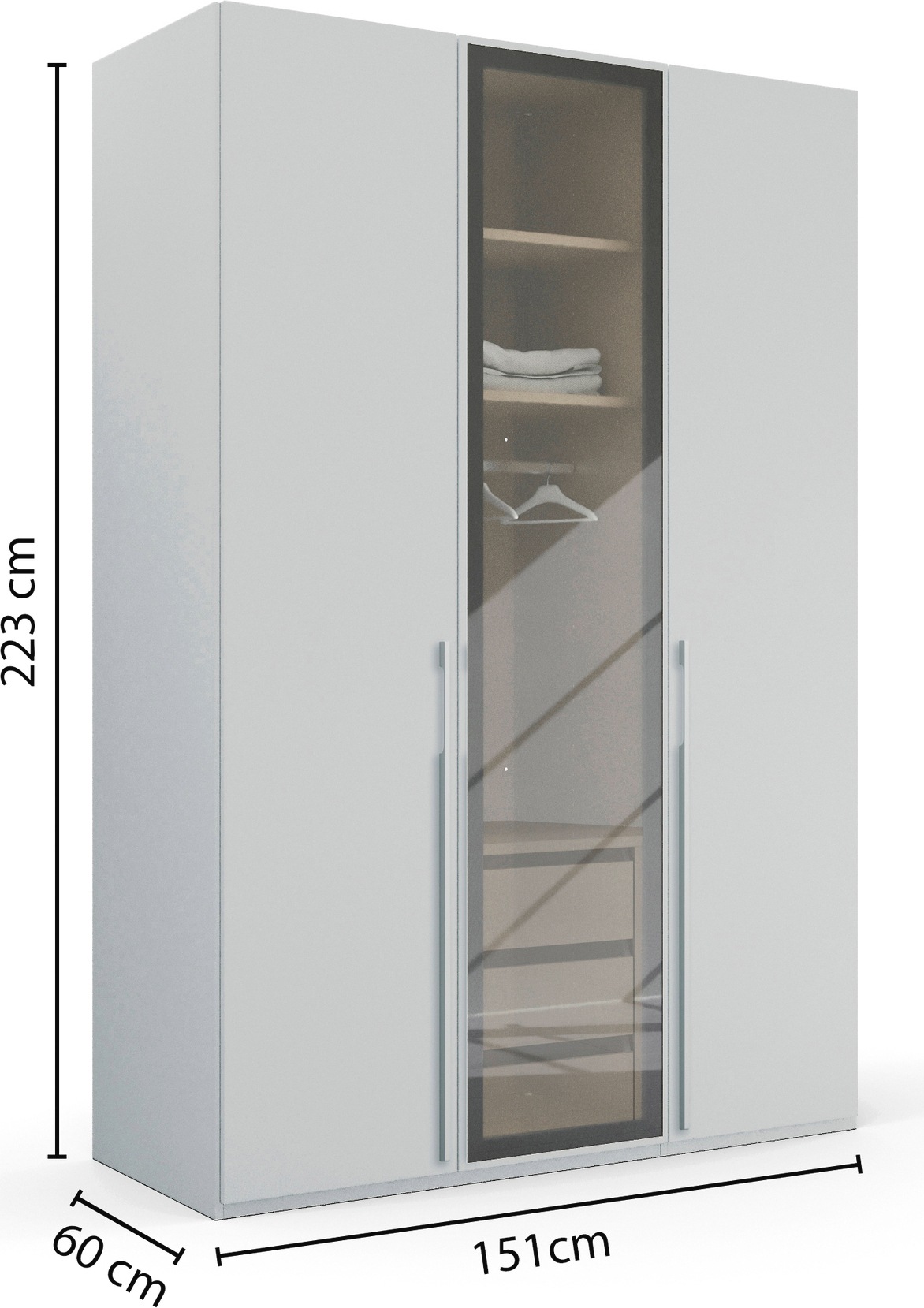 rauch Drehtürenschrank »Kleiderschrank Schrank Garderobe SKAT SHINE mit hochwertigem,«, transparentem Grauglas inkl. umfangreichem Zubehör MADE IN GERMANY