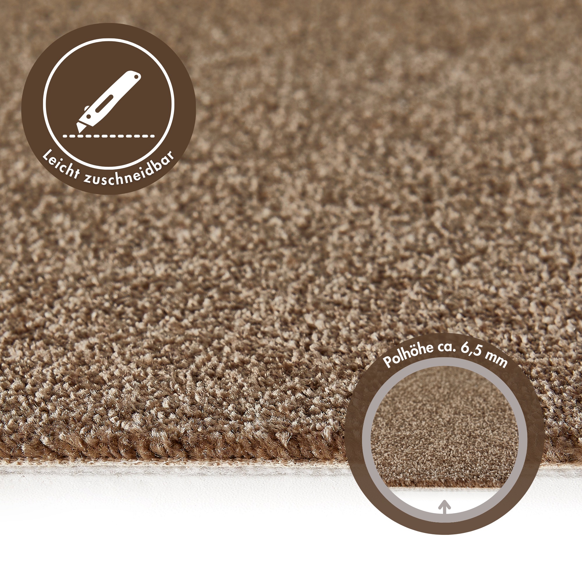 Teppichboden ANDIAMO "Verona, Velours, Gesamthöhe 6 mm, Made in Belgium", braun, B:400cm L:350cm, Kunstfaser, Teppiche, Uni Farben, Breite 400 cm oder 500 cm, strapazierfähig, pflegeleicht 2