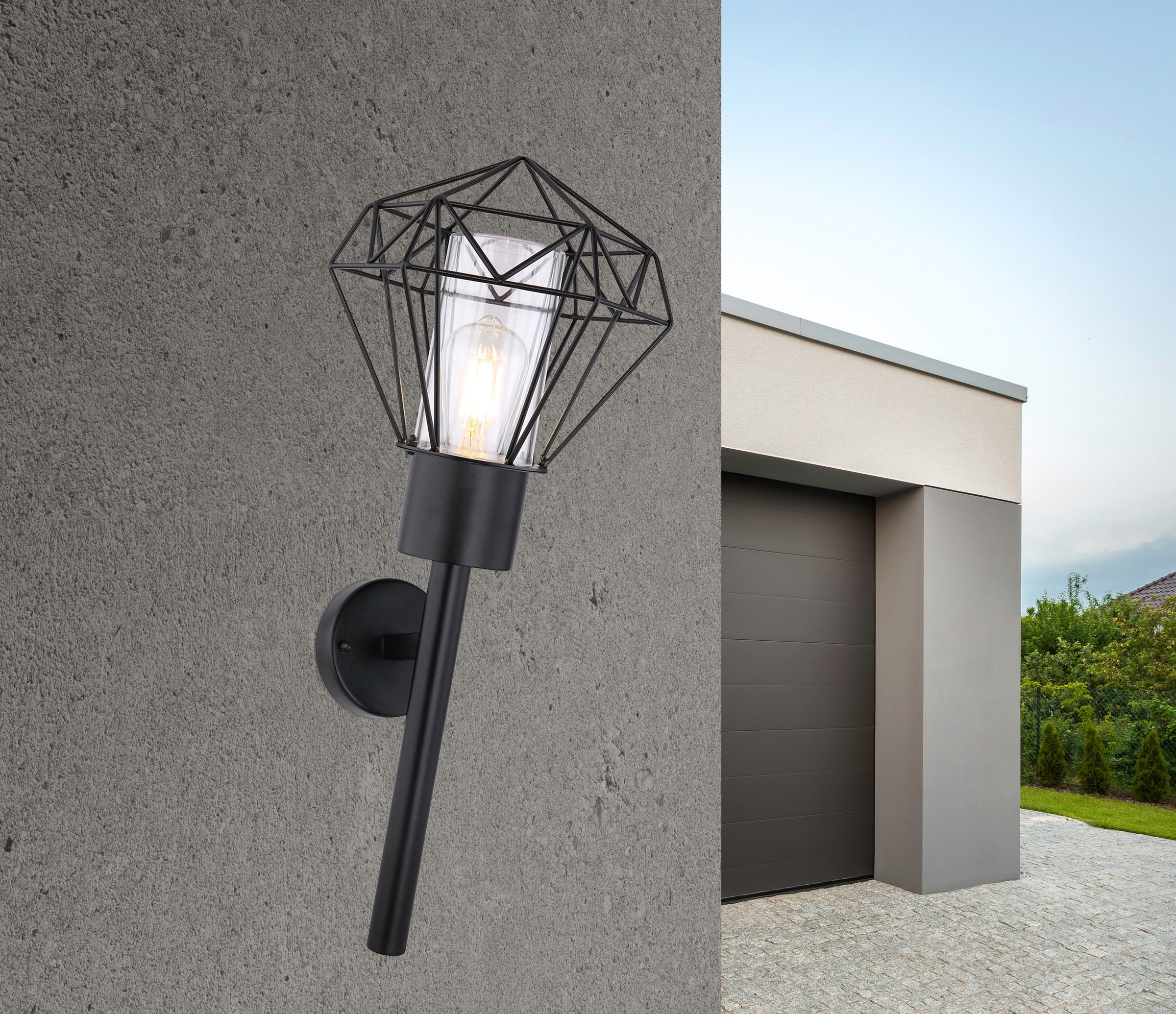 GLOBO LIGHTING Außen-Wandleuchte »HORACE« E27 1 Stk. Außenleuchte Edelstahl schwarz mit Klarglas, IP44, E27 15W