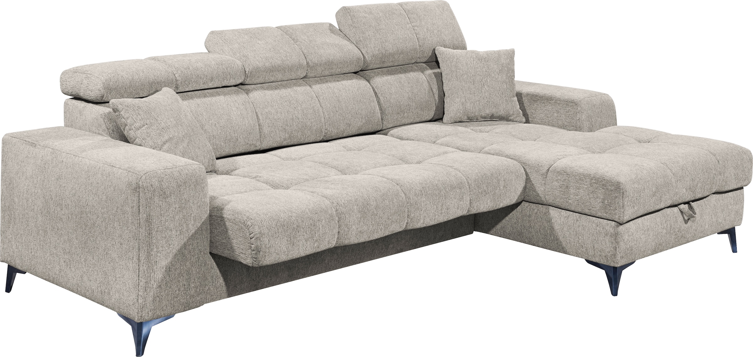ED EXCITING DESIGN Ecksofa »Sydney L-Form mit Bettfunktion, Bettkasten, Kopfteilverstellung«, motorischer Sitztiefenverstellung, USB-Port & 2 Zierkissen