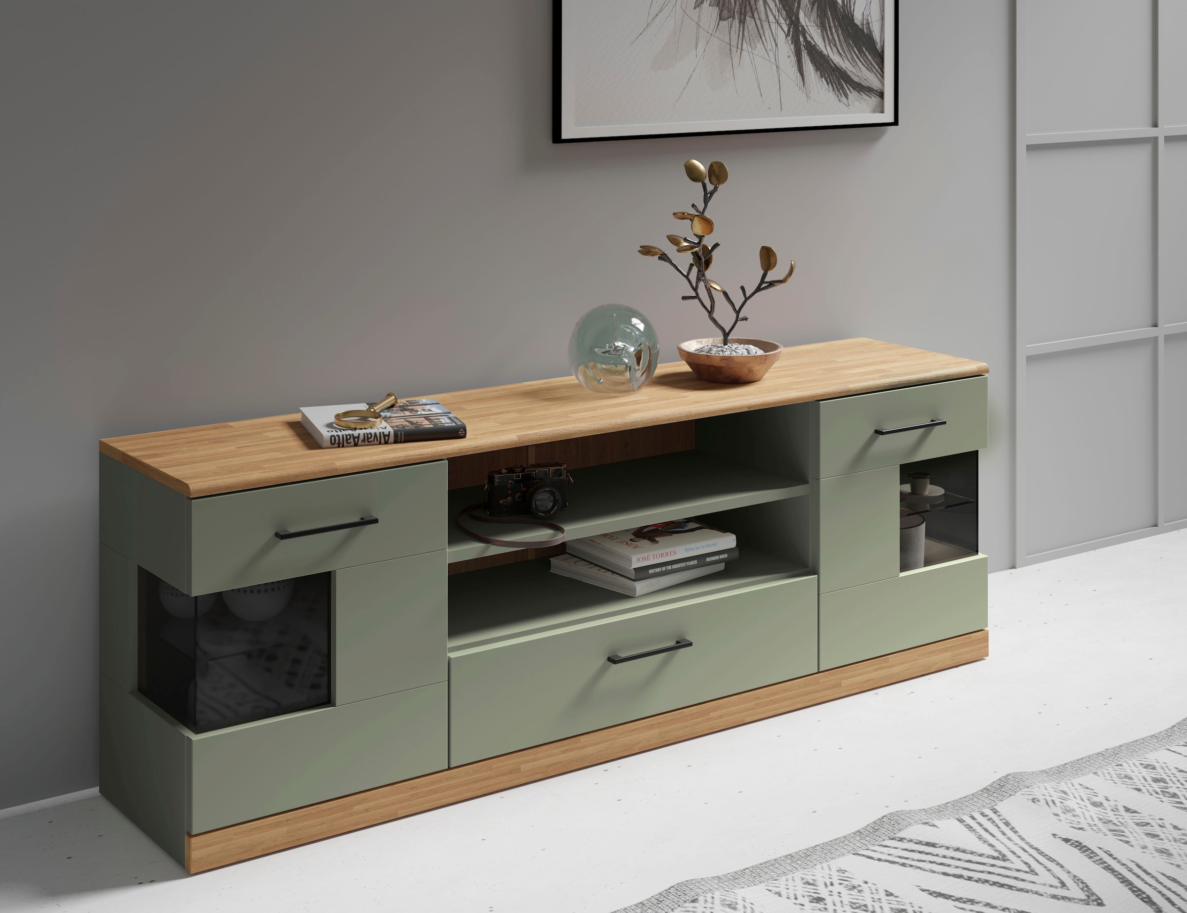 OTTO home Lowboard "Ribe,160cm breit,55cm hoch,Oberplatte Eiche massiv" Eic günstig online kaufen