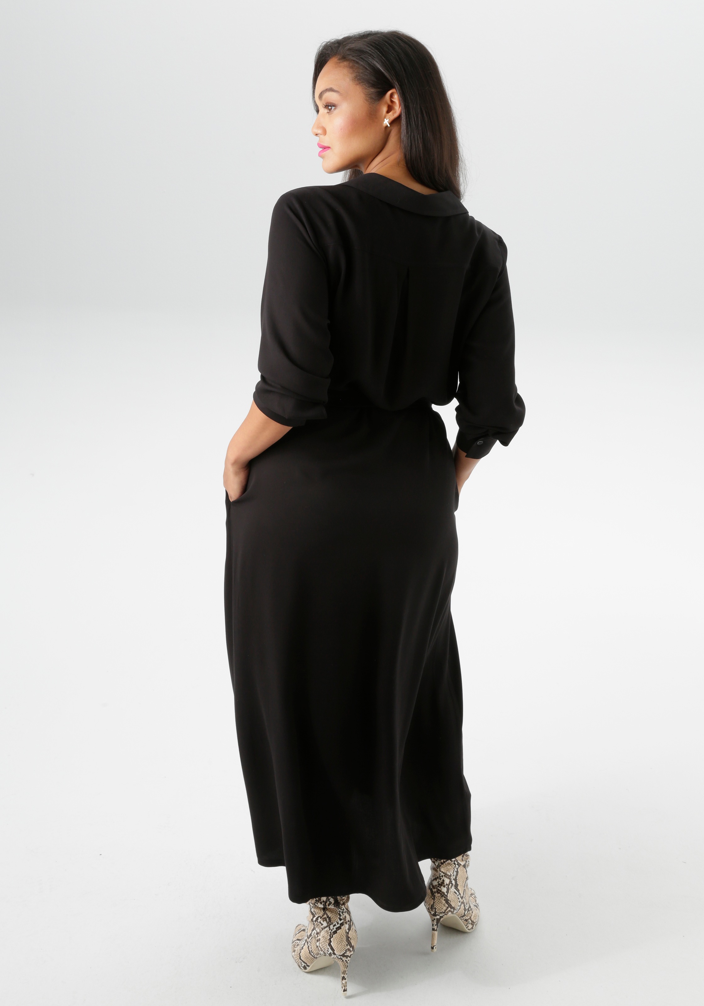 Aniston PLUS Blusenkleid Pattentaschen durchgeknöpftes Kleid aus weich fall günstig online kaufen