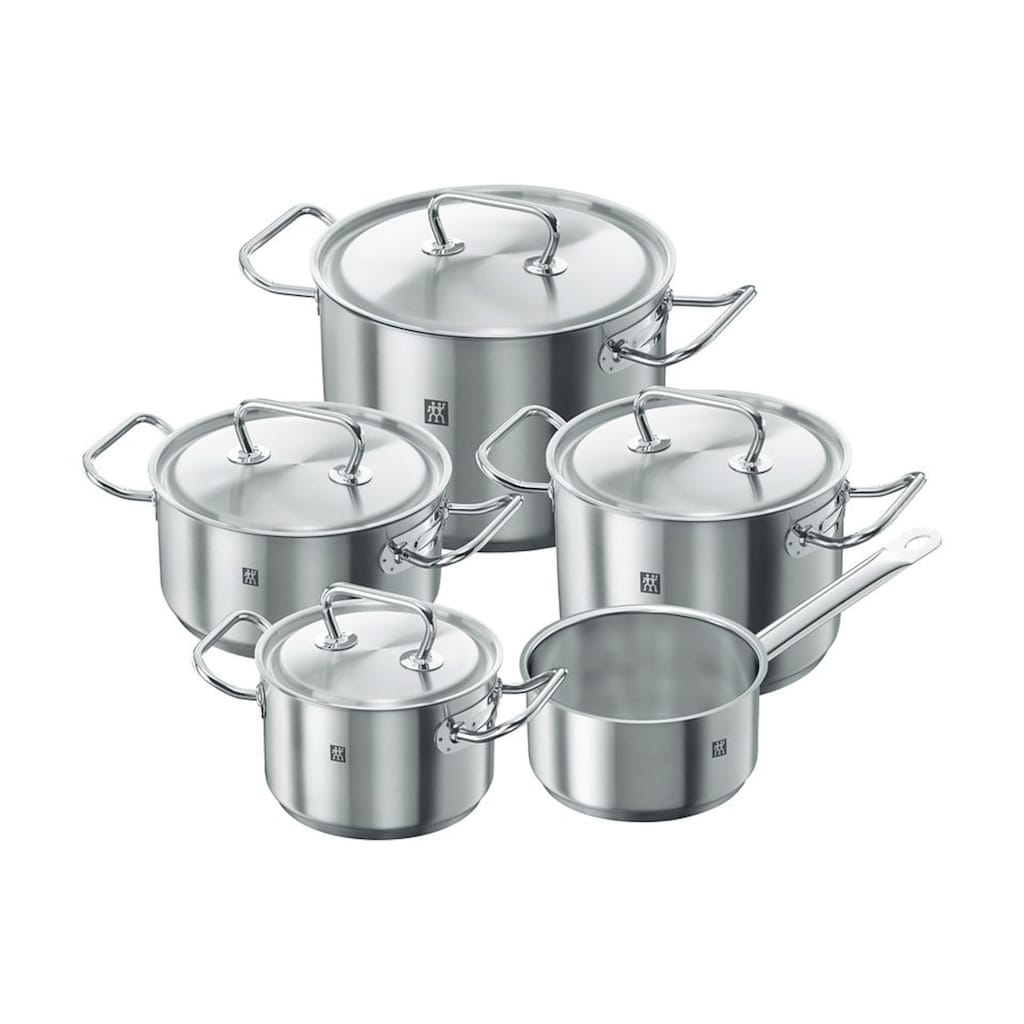 Zwilling Topf-Set »Classic«, Edelstahl 18/10, (Set, 9 tlg., Bratentopf 20 cm, je 1 Kochtopf 16/20/24 cm, Stieltopf 16 cm), Induktion