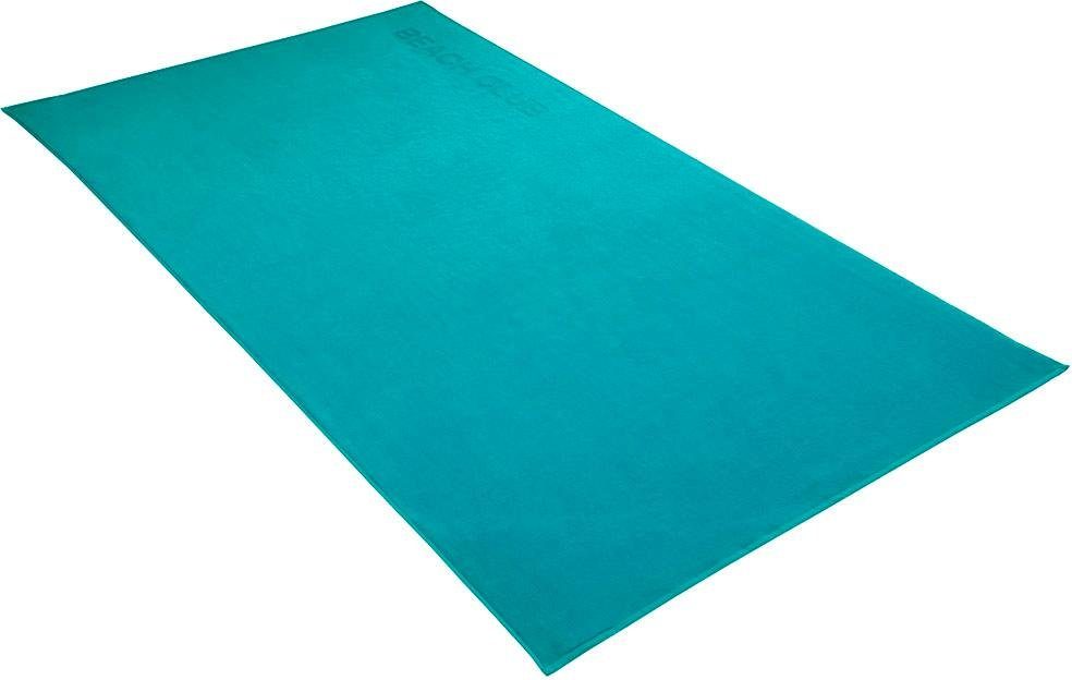 Strandtuch VOSSEN, B:100cm L:180cm, blau, Frotteevelours, Obermaterial: 100% Baumwolle, Handtücher, "Beach Club", Badetuch, Uni Farben, mit Schriftzug