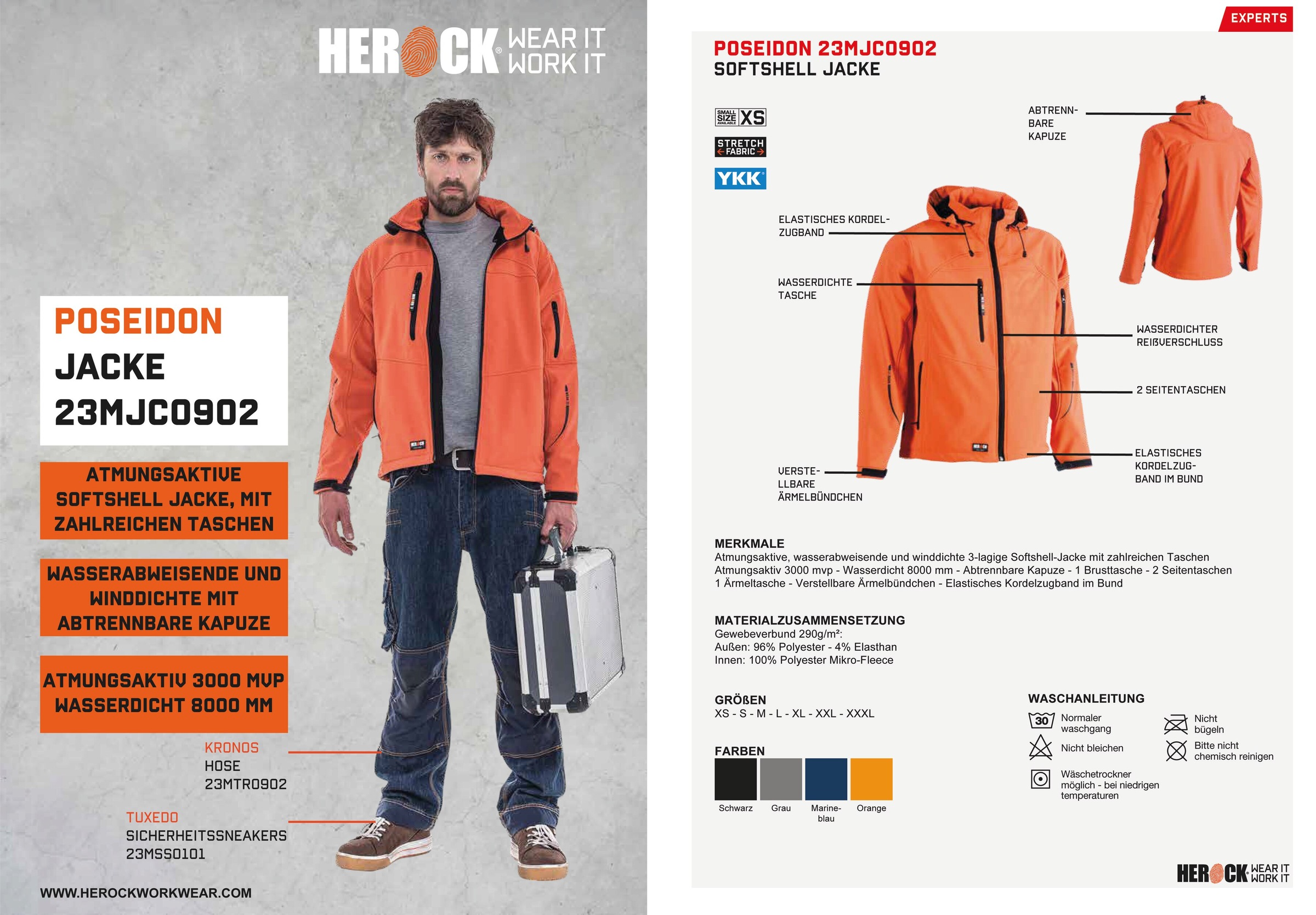 Herock Softshelljacke »Poseidon«, mit Kapuze, Wasserabweisend, winddicht und atmungsaktiv, abtrennbare Kapuze